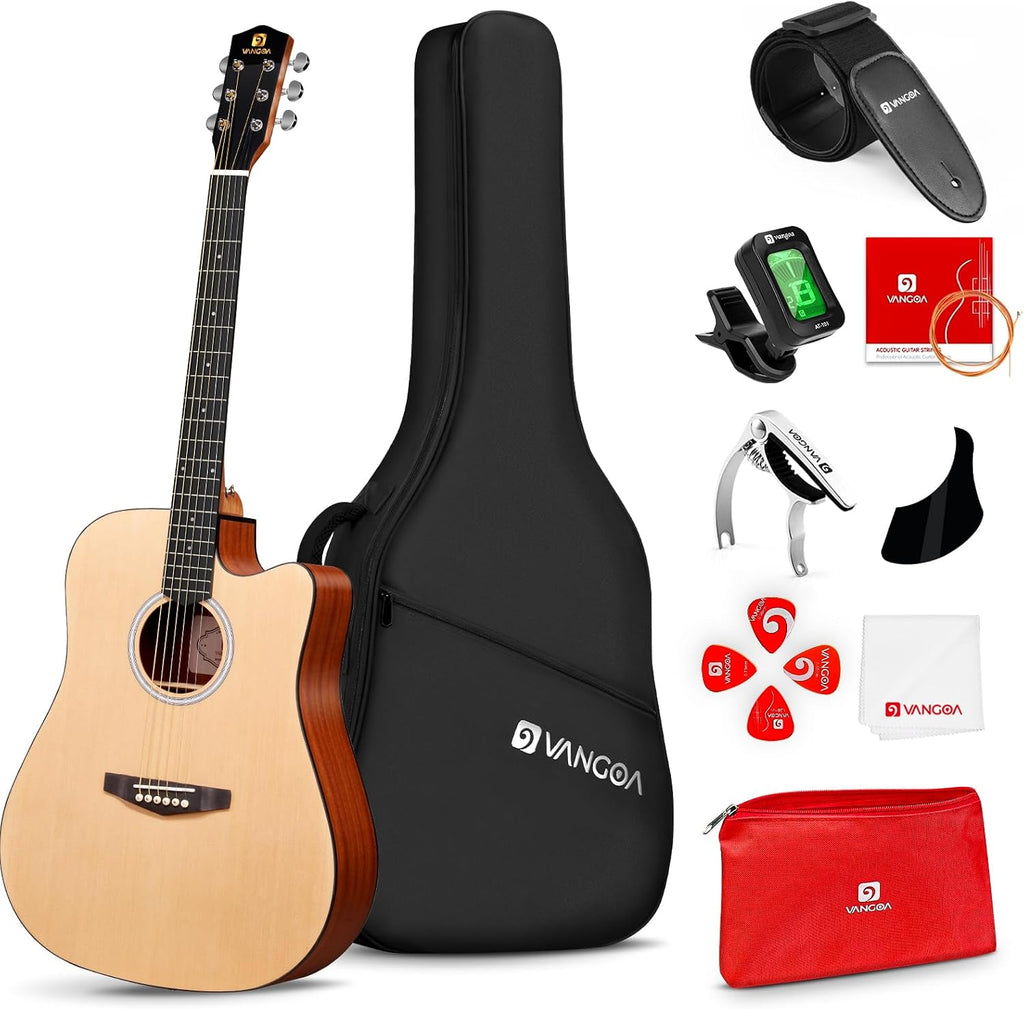 Vangoa 41' Acoustic Guitar Bundle for Beginners Adults Teens Dreadnought Full Size Cutaway Guitarra Acustica Kit with Gig Bag, Tuner, Steel Strings, Capo, Strap, Matte Natural