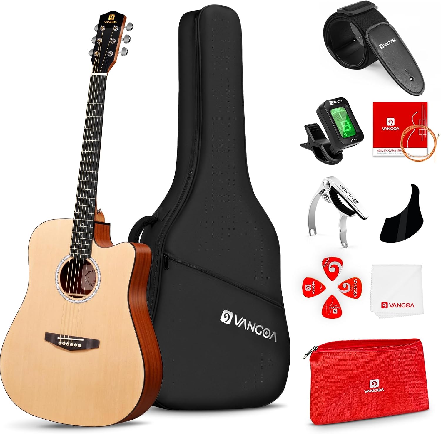 Vangoa 41' Acoustic Guitar Bundle for Beginners Adults Teens Dreadnought Full Size Cutaway Guitarra Acustica Kit with Gig Bag, Tuner, Steel Strings, Capo, Strap, Matte Natural