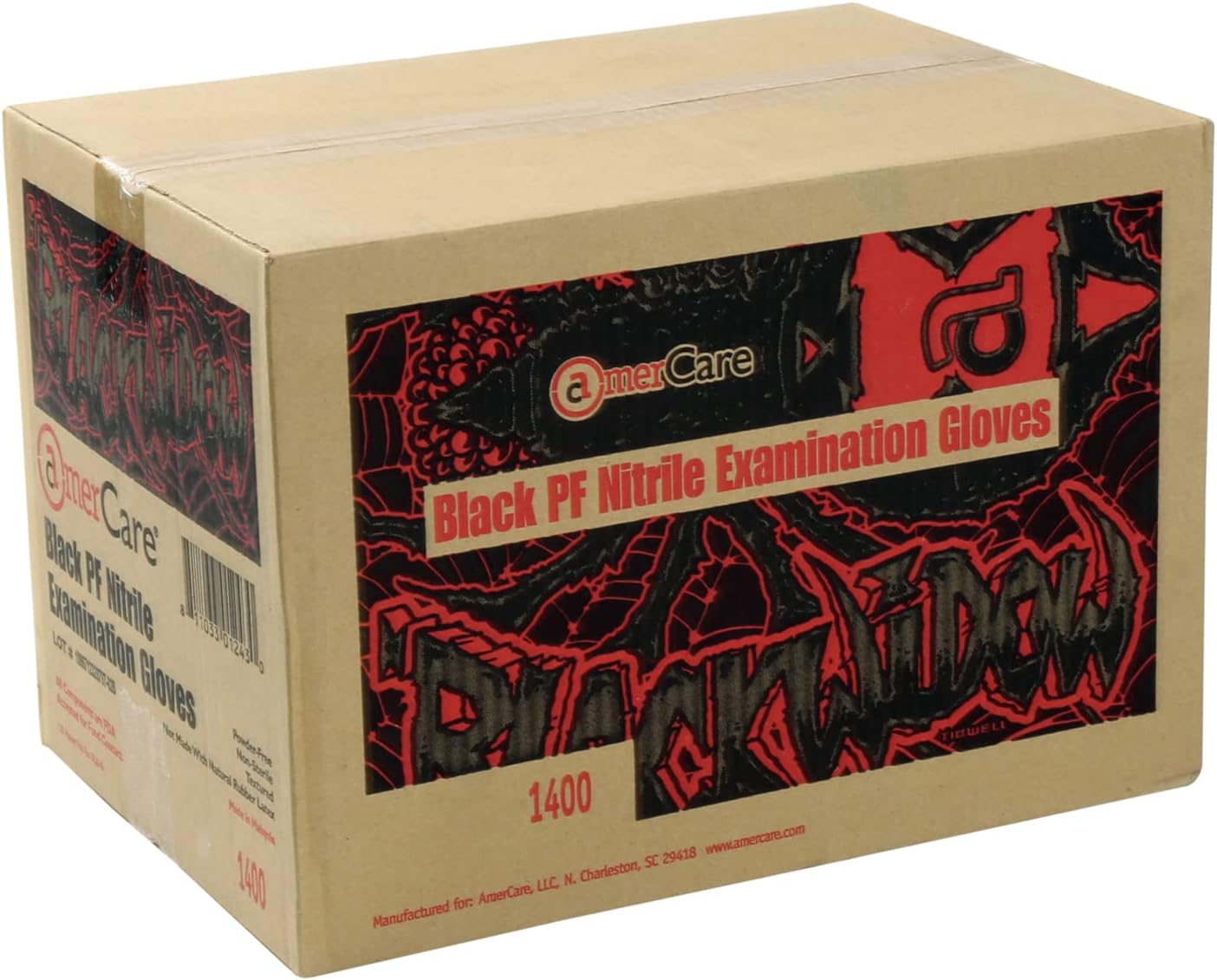 AmerCareRoyal Black Widow Nitrile Latex Free Disposable Gloves - Powder-Free, Exam Grade Gloves with Textured Grip - Extra Large, Black, Case of 1000