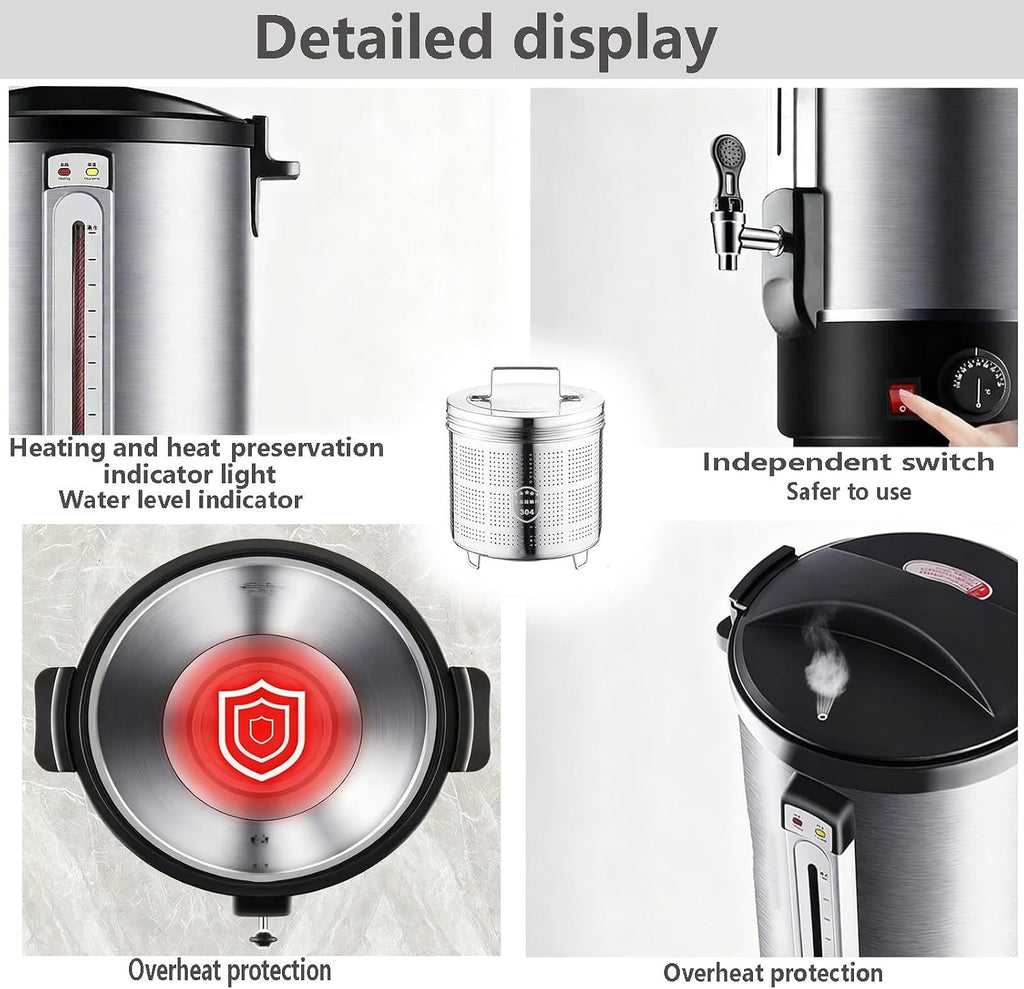 20 L Hot Milk Kettle Milk Bucket Barrel Stainless Steel Water Boiler Coffee Tea Beverage Heat Warmer,Large Capacity Commercial Office Hot Water 35L