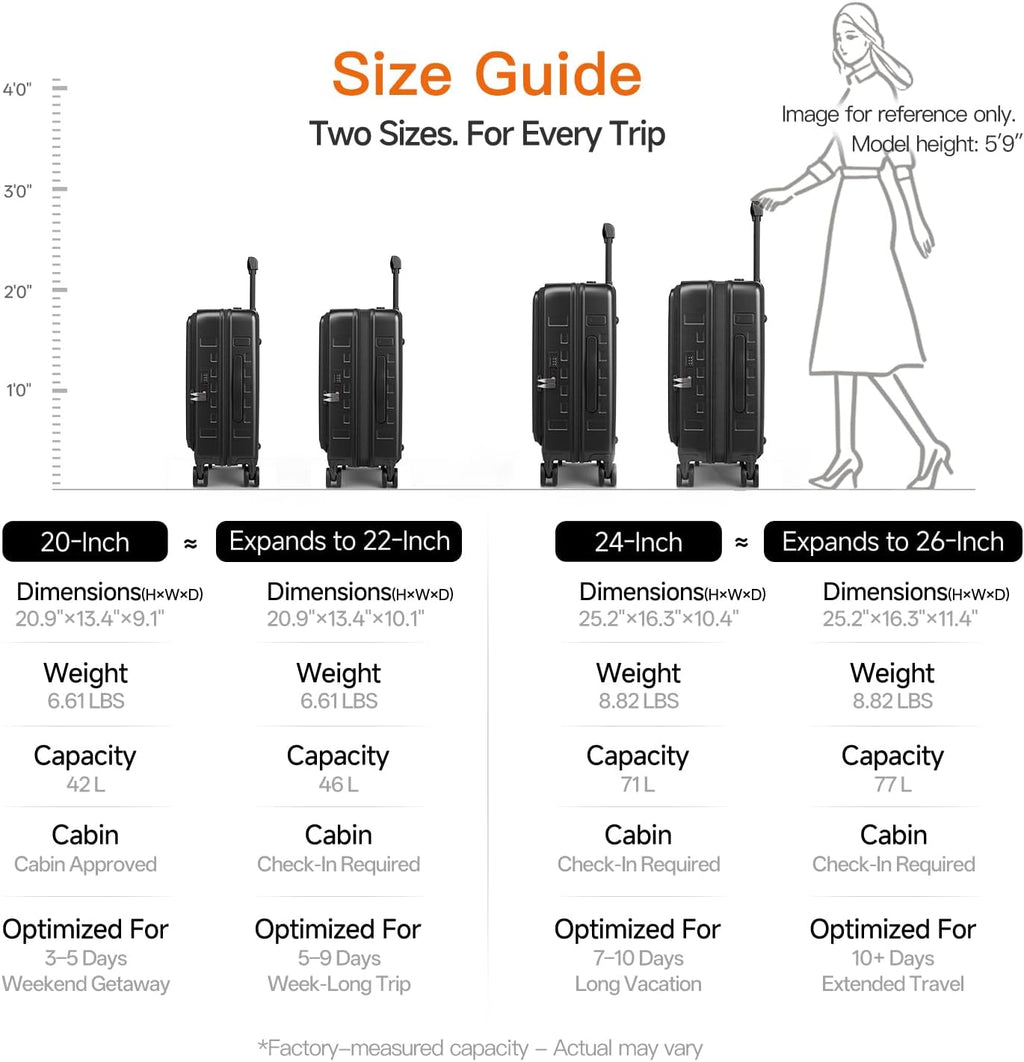 Expandable Lightweight PC Hard Shell Suitcase, 24-inch Luggage with TSA Lock, Top Opening & Cup Holder - Ideal for Business Travel Suitcase (Black, Checked-Medium 24-Inch)