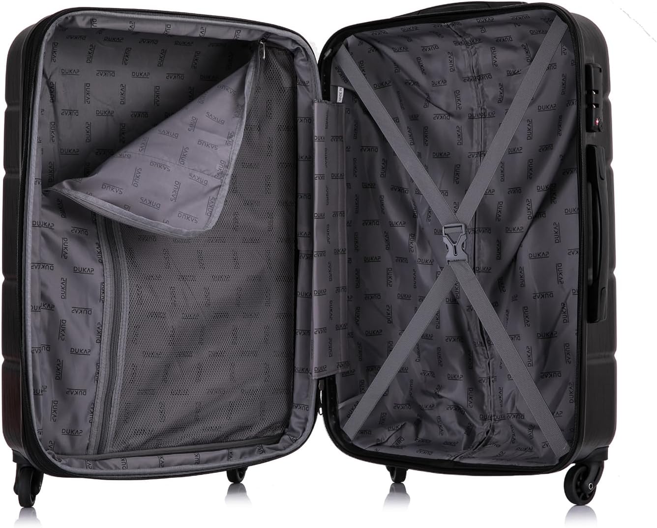 DUKAP RODEZ Hardside Luggage Set with Ergonomic Handles and TSA Lock | Spacious Travel Suitcase with Four Spinner Wheels and Studs | (20/24/28) 3 Piece Luggage Set | Black