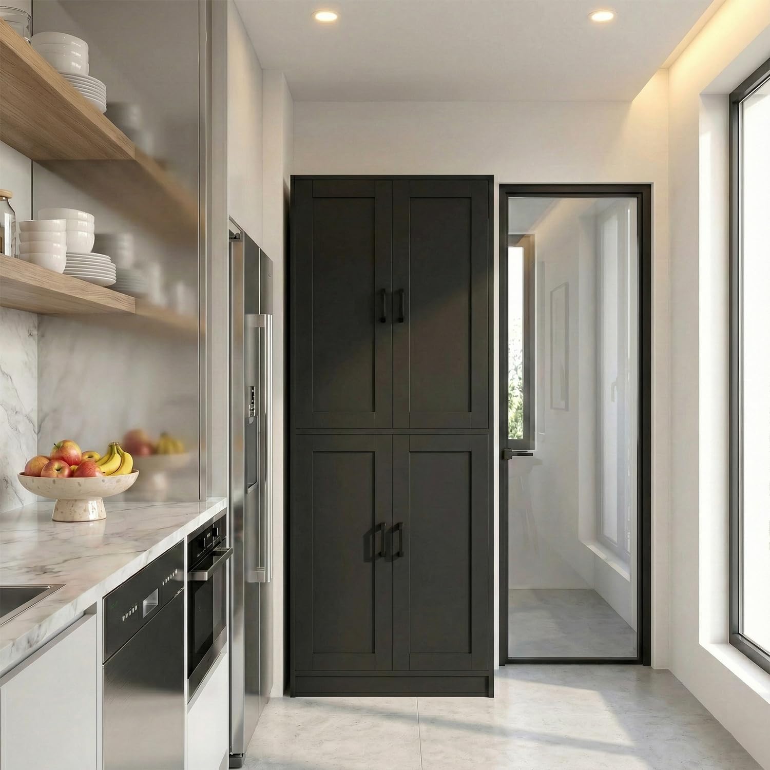 DIYART 71' Tall Kitchen Pantry Cabinet, Freestanding Food Storage Organizer with Doors & Adjustable Shelves, Large Utility Hutch Cupboard for Dining Room, Kitchen & Home Office, Black