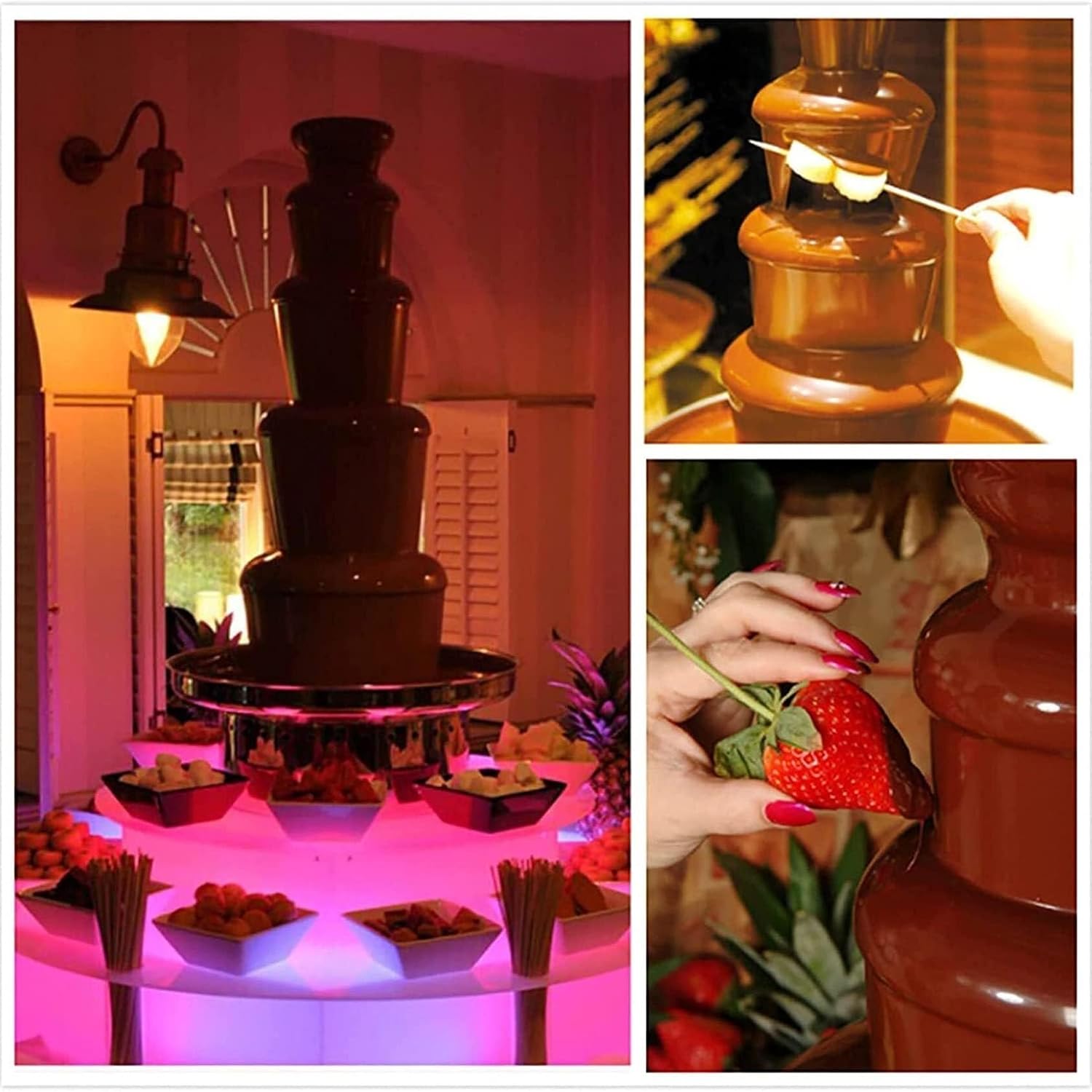 Chocolate Fountains,4/5/6Tiers Electric Chocolate Fountain Stainless Steel Fondue Waterfall Melting Machine with Temperature Control for Party Restaurant Wedding Buffet Equipment ( Color : 6Tier )