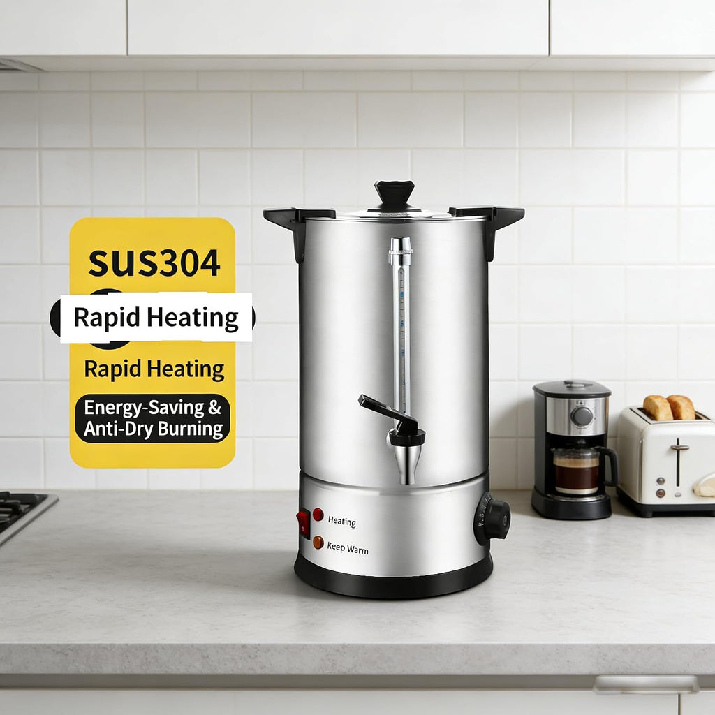 100 Cup Hot Water Urn, 15 L/3.96 gal Commercial Electric Water Boiler and Warmer, Stainless Steel Instant Hot Water Dispenser with Adjustable Temp for Office & Catering,8L/2.11gal,A