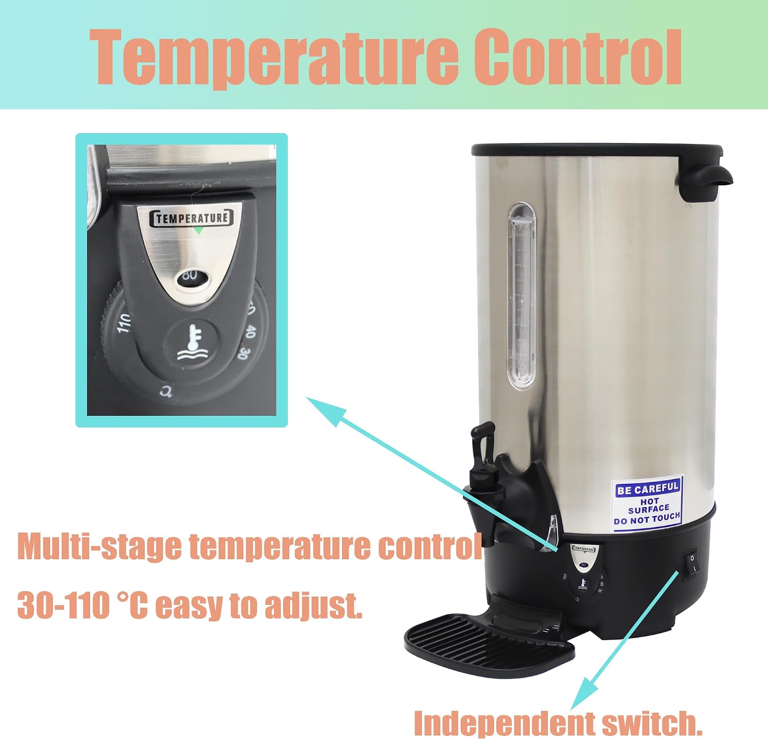 Stainless Steel 9.7L Hot Coffee Kettle Boil Dispenser for Coffee, Tea, and Beverages - Water Boiler Barrel Heat Warmer for Home or Commercial Use
