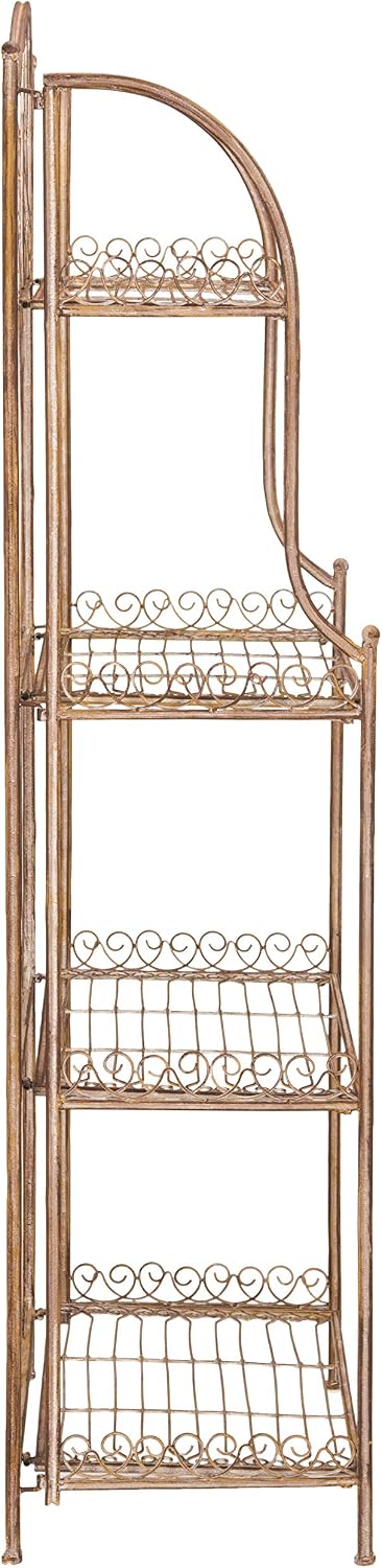 SAFAVIEH Outdoor - Amaris 4-Tier Bakers Rack - Rusty Orange Iron Metal - Vintage Victorian Scrollwork - Ideal for Patio, Deck, Porch, Sunroom, 14.5' W x 25' D x 63' H (PAT5014A)