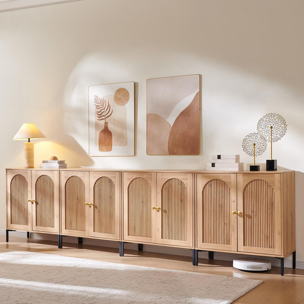IFGET Modern Buffet Cabinet with Storage, 123.5' W Fluted Arched Sideboard Cabinet w/Adjustable Shelves, Wooden Modular Coffee Bar for Dining Room, Kitchen, Living Room, Entryway, Natural
