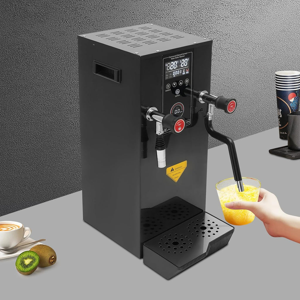 Milk Frother, 12L Commercial Hot Water Dispenser with Inlet Pipe Drip Tray Fixed Time Water Boiler 3000W Electric Water Steamer Dispenser for Heat Beverages Extract Tea Brew Milk (Black)