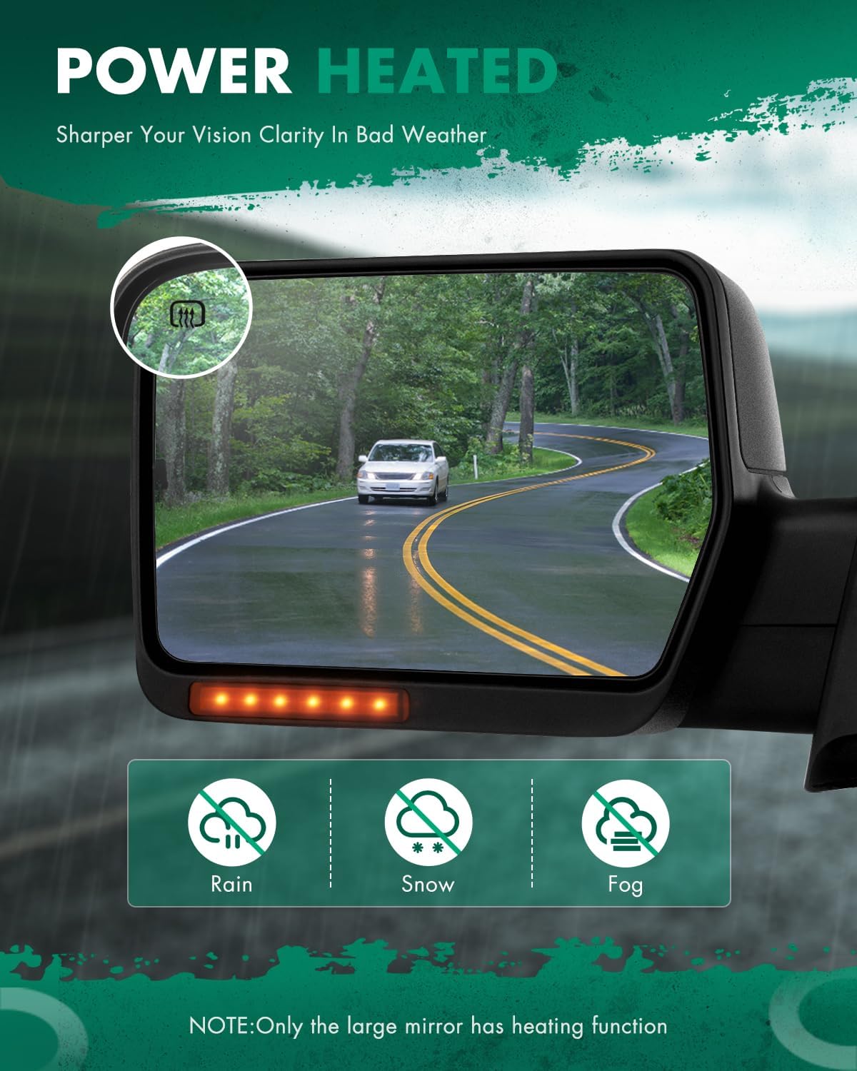 SCITOO Towing Mirrors, fit For Ford Exterior Accessories Mirrors fit 2007-2014 For Ford For F-150 Truck with Amber Turn Signal and Puddle Light Heated Power Controlling and Manual Folding (Pair)