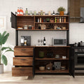 AGOTENI Large Kitchen Hutch Cabinet, Storage Cupboard Pantry with 3 Metal Doors, 3 Drawers & Microwave Shelf, for Kitchen Open Storage, Rustic Brown (59' W x 15.7' D x 68.5' H)