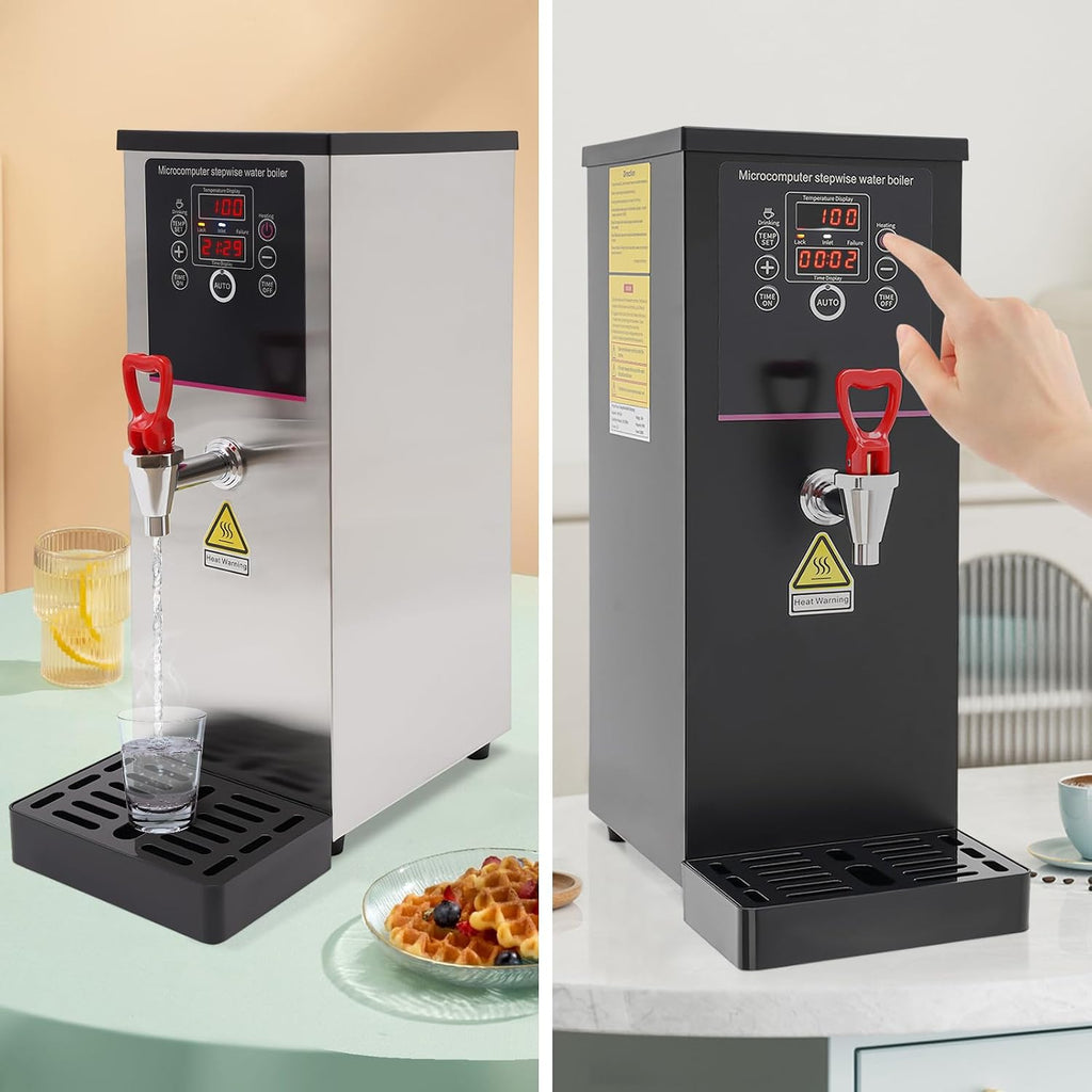 2.64/3.96/5.28gal Electric Water Boiler with Display Screen, Commercial Hot Water Dispenser with Drip Tray, Timable Boiling Water Machine for Kitchen, Restaurant, Hotel, Home (Silver, 2.64gal)
