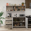AGOTENI Large Kitchen Hutch Cabinet, Storage Cupboard Pantry with 3 Metal Doors, 3 Drawers & Microwave Shelf, for Kitchen Open Storage, Oak (59' W x 15.7' D x 68.5' H)