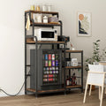 Multifunctional 7 Tier F Microwave Stand with 2 AC,2 USB Outlets Coffee Bar Bakers Rack Storage Shelf, Utility Storage Shelf, FCabinet for Kitchen, Dorm, Living Room, Brown