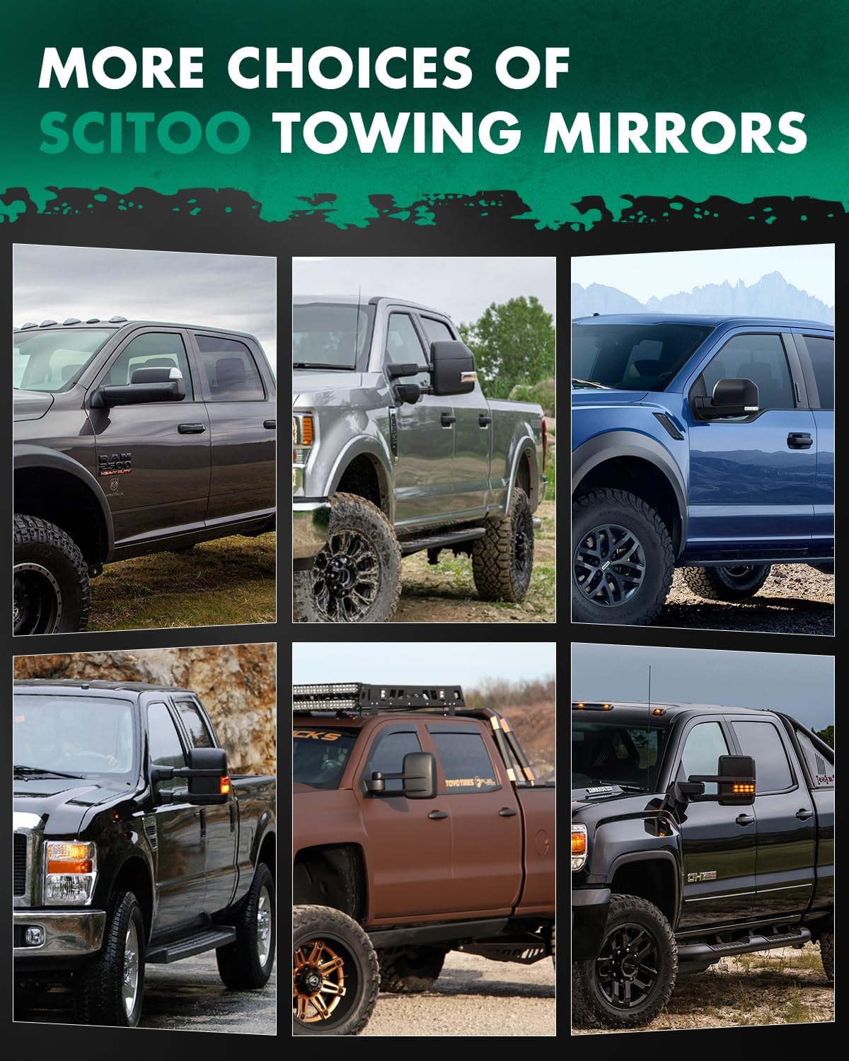 SCITOO Towing Mirrors fit for 2007-2014 for Ford for F150 Pickup Truck Driver Passenger Side Black Power Heated Turn Signal Puddle Light Pair Mirrors