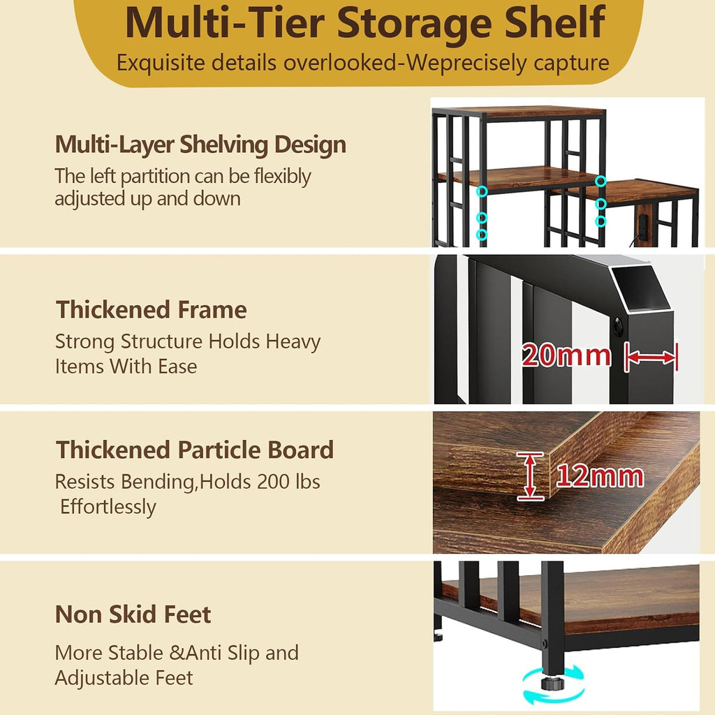 48.8in Adjustable Mini Fridge Shelf with Power Outlet, 360LBS Sturdy Mini Fridge Stand and Microwave Stand, 6-Tier Mini Fridge Storage Suitable for Kitchen Living Room Office Dorm, Brown