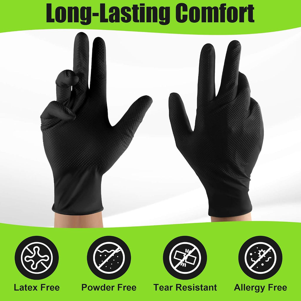 TREEGO 10 Mil Black Nitrile Gloves Bulk Case, 1000 Count X-Large — Heavy Duty Diamond Grip, Latex Free Disposable Gloves for Automotive, Industrial, Construction & Workshop Teams