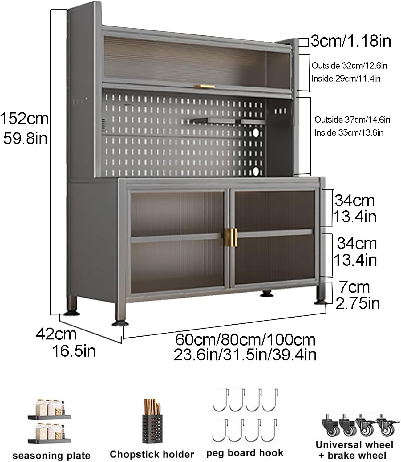 Kitchen Cabinet Storage, Bakers Rack with Power Outlets, 5-Tier Kitchen Storage Shelf, Large Kitchen Storage Shelves with Wheels, for Garage Pantry Kitchen Home (Color : Black, Size : 80cm/31.5in)