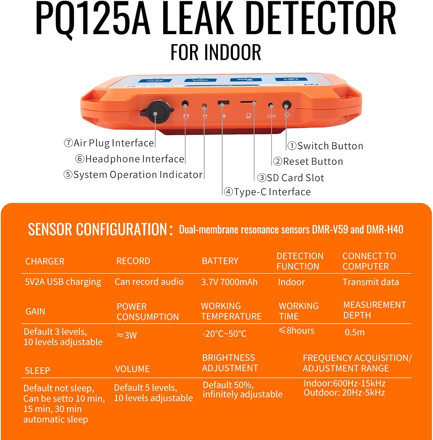 Underground Water Leak Detectors for Home PQ125A Wall Pipe Water Leakage Detection with Touchscreen Earphone and Carrying Case Multi Sensor Acoustic Pipeline Sound Intensifier