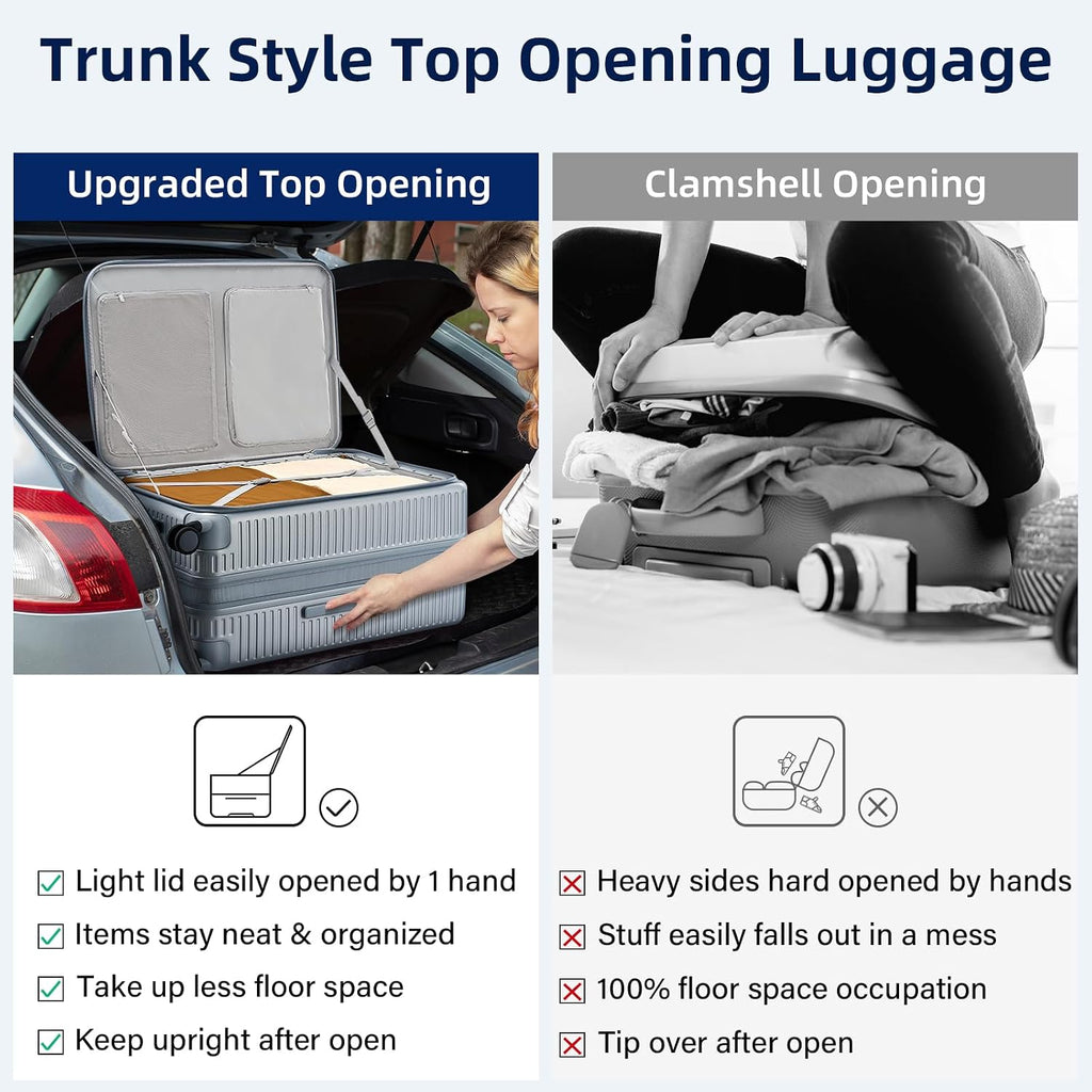 HanTrip Hard Shell Suitcases 28 Inch Large Checked Luggage with Spinner Wheels Cup Holder, Expandable Check in Luggage Lightweight Top Opening Luggage Big Rolling Suitcase with Lock, Silver