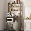 Farmhouse Bakers Rack with Power Outlets and Storage, Coffee Bar Cabinet, Microwave Stand with Shelves &Thick Table Top,Small Kitchen Bakers Rack for Kitchen,Dining Room