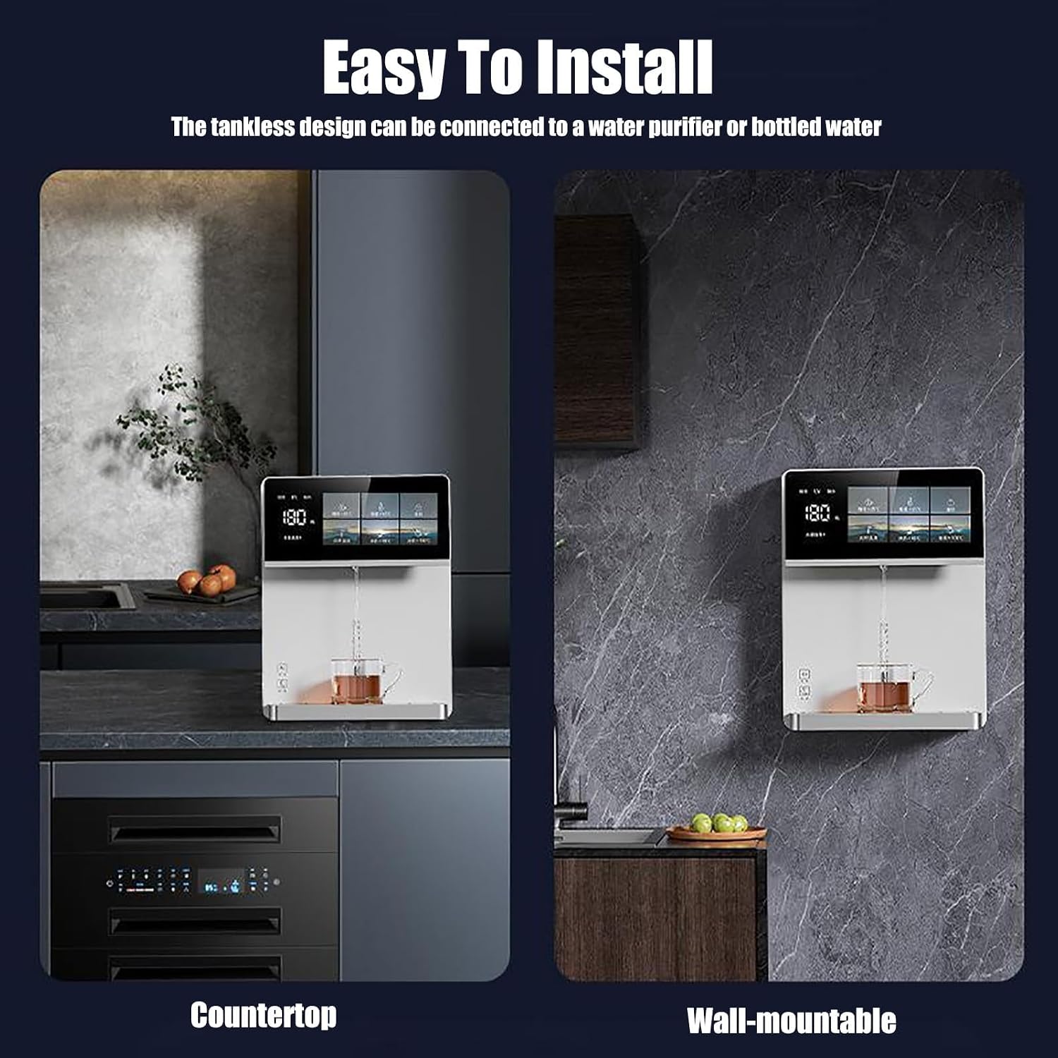 Wall-Mounted Hot Water Dispenser, Instant Water Boiler Lectric Kettles, Touch Screen, with Child Lock, 5 Levels Temperature Control+ 4rd Level Water Volume Control, for Office,B
