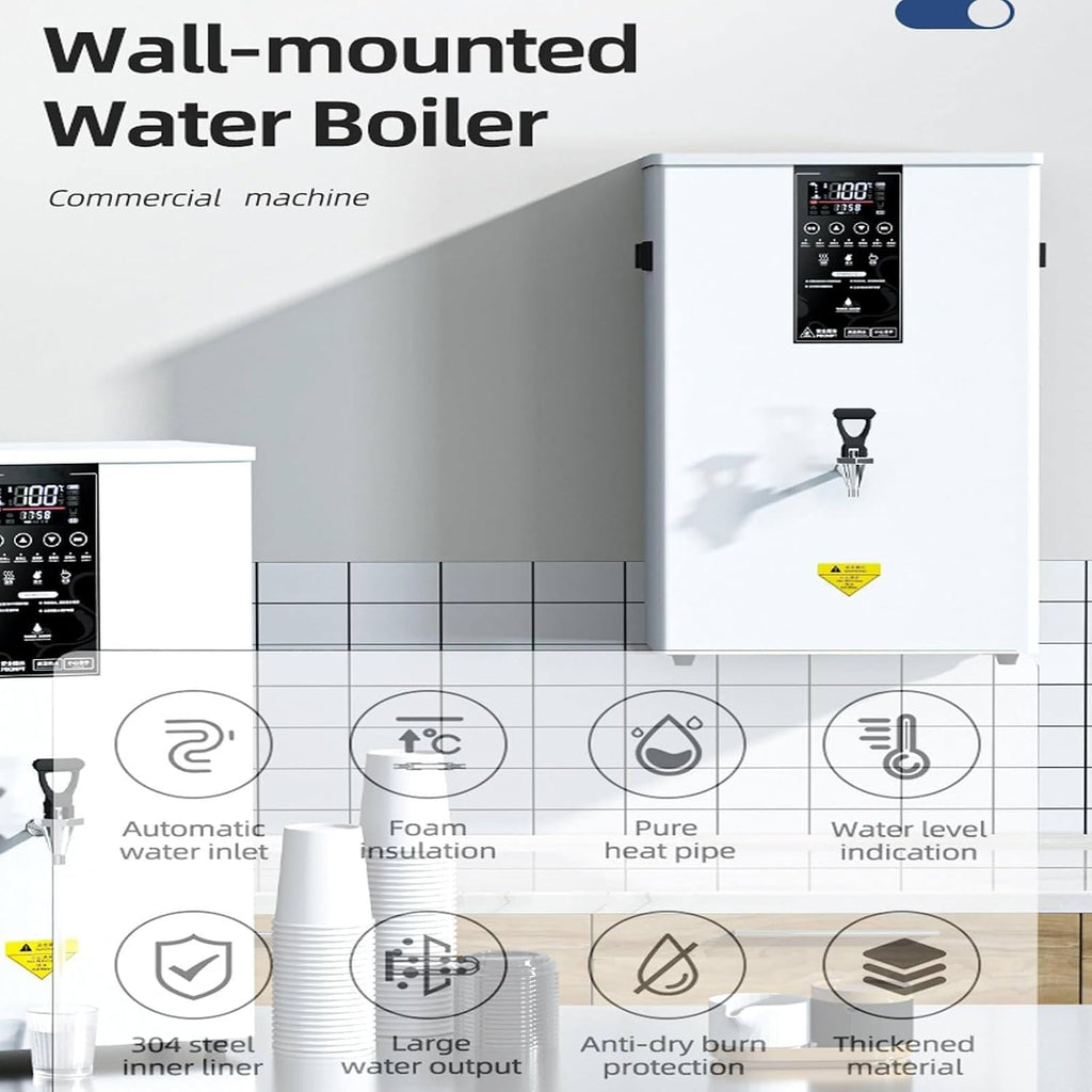 Commercial Hot Water Dispenser Step-Heating Boiling Water Machine Wall-Mounted Tea Coffee Kettle Combination Water Boilers for Restaurants, Coffee Shops, Bars, Milk Tea Shops White-50L