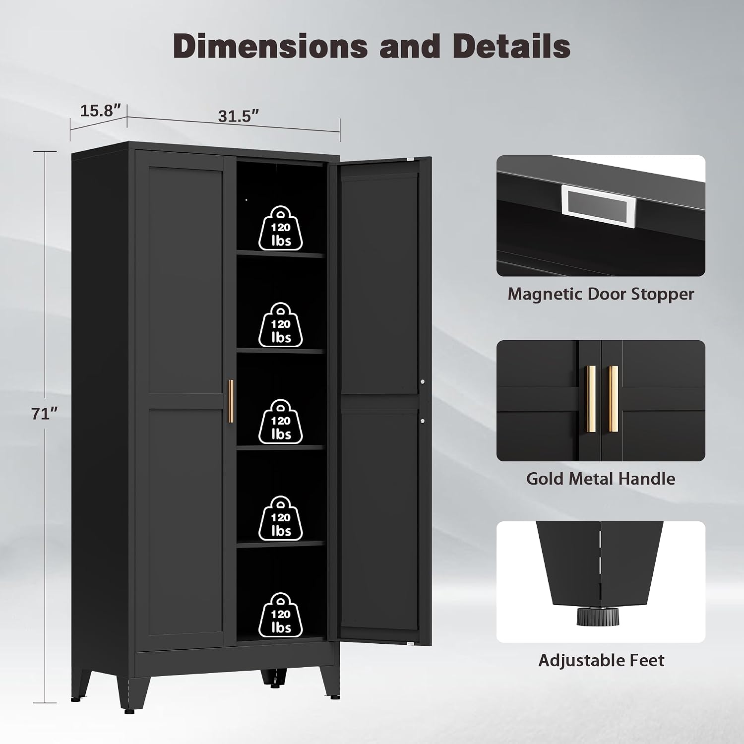 71' Tall Metal Kitchen Pantry Cabinet, Kitchen Storage Cabinets, Steel Cupboard with 2Doors and 4 Adjustable Shelves for Dining Room, Bathroom, Living Room