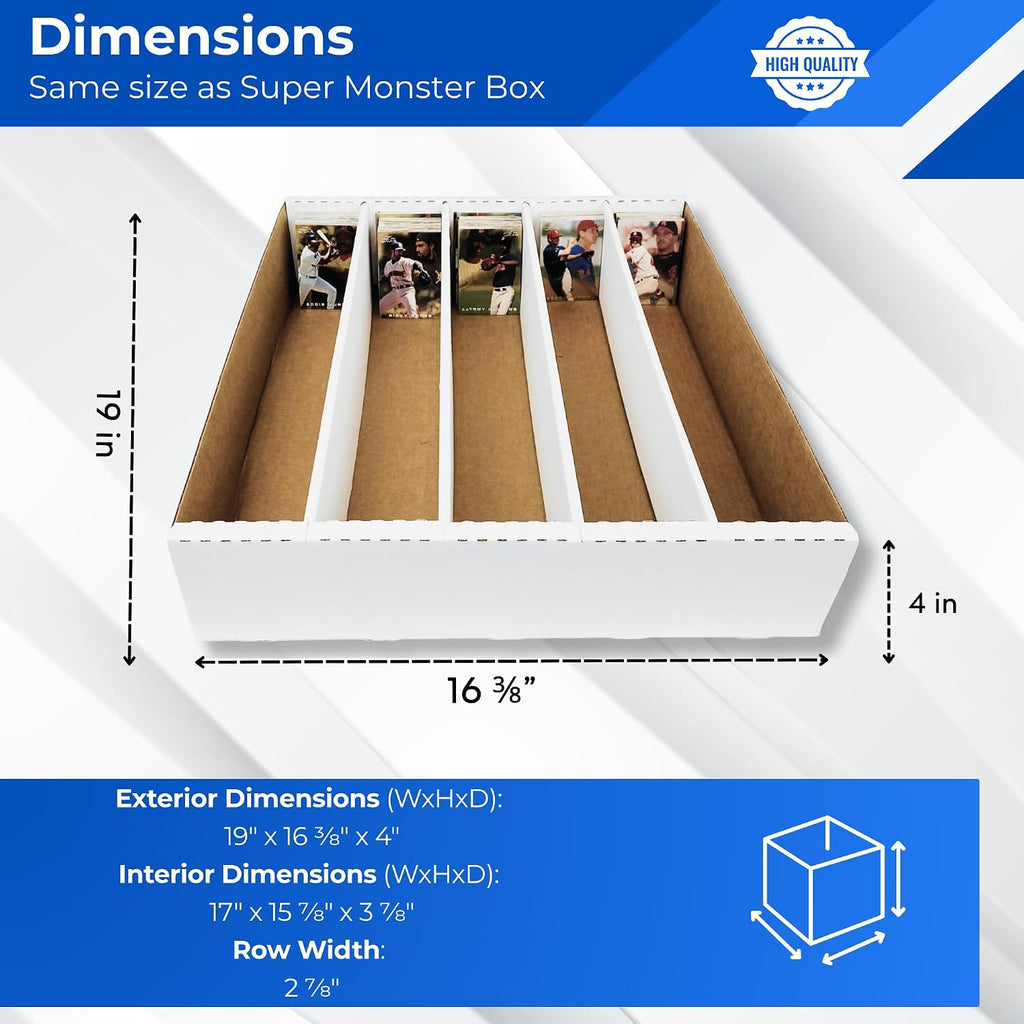 Max Protection 4 Row Trading Card Storage Box - 3200 ct Storage Box for Sports, Gaming, Baseball Cards - Durable White Corrugated Bulk Card Organizer Boxes 200 lb. - Made in USA (25 Boxes)
