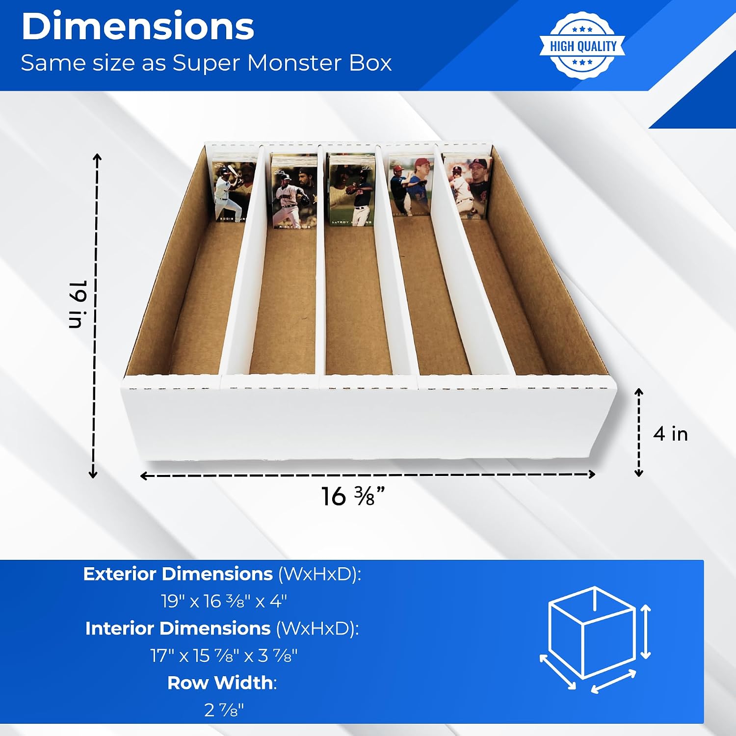 Max Protection 5-Row TCG Card Storage Box - 5000 Count Bulk Card Storage Box for Trading, Sports, Gaming, Baseball Cards - Durable White Corrugated Organizer Boxes 200 lb. - Made in USA (25 Boxes)