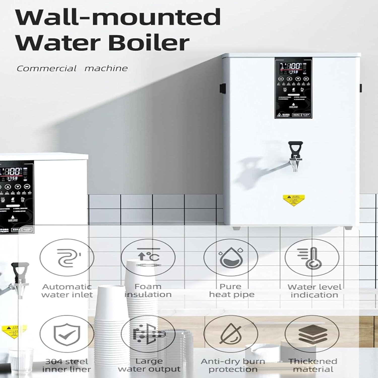 Commercial Water Boiler, Step-Heating Boiling Water Machine, with LED Intelligent Control Panel, 50L Instant Hot Water Dispenser, With Filter and Faucet, for Cafe, Home, Office