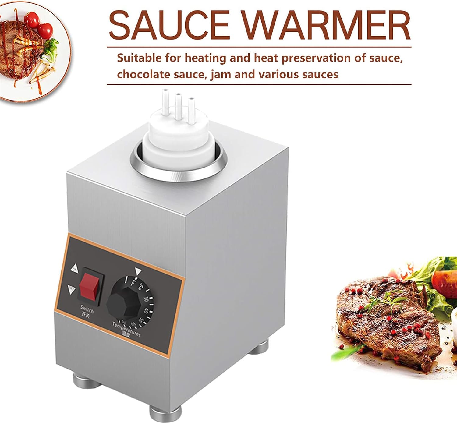 Electric Cheese Sauce Warmer Hot Fudge Warmer Dispenser Nacho Cheese Dispenser Jam Heat Preservation Machine with 650ml Bottle, 30-85℃ Adjustable (1grid)