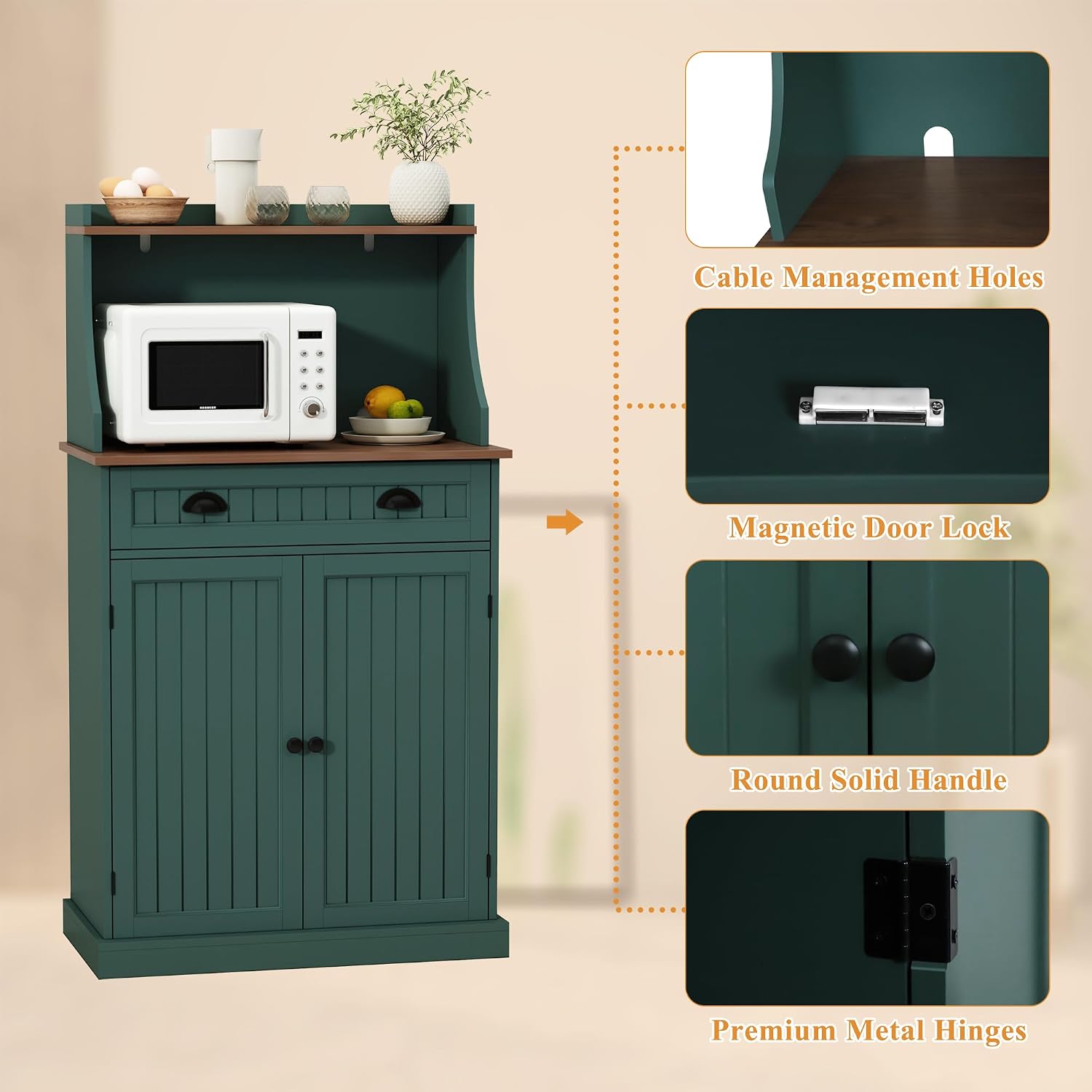 HOLTICO 54' Kitchen Pantry Storage Cabinet with Doors and Adjustable Shelves, Green Freestanding Microwave Cabinet with Drawer for Kitchen, Coffee Bar, Living Room