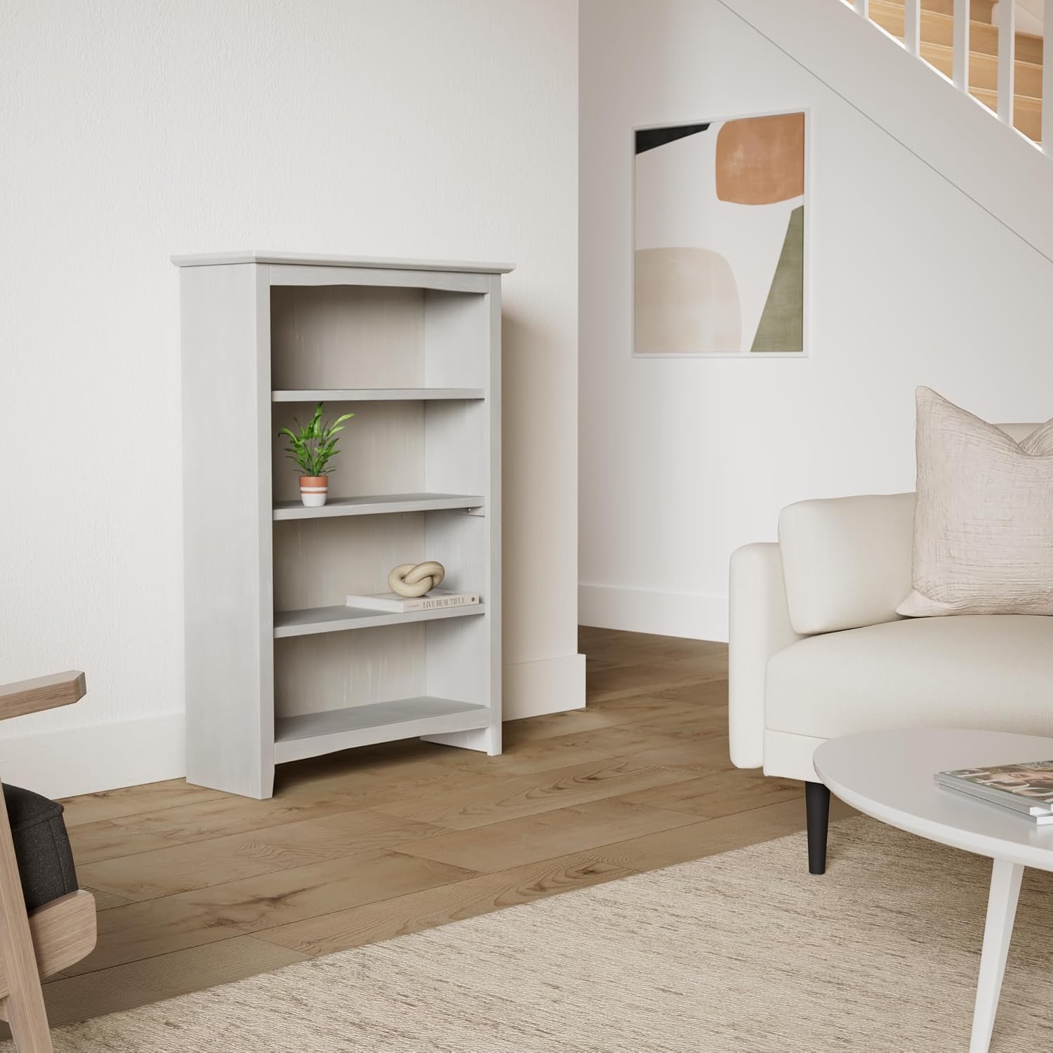 Shaker Solid Wood Bookcase, 48' High, Washed Gray Taupe