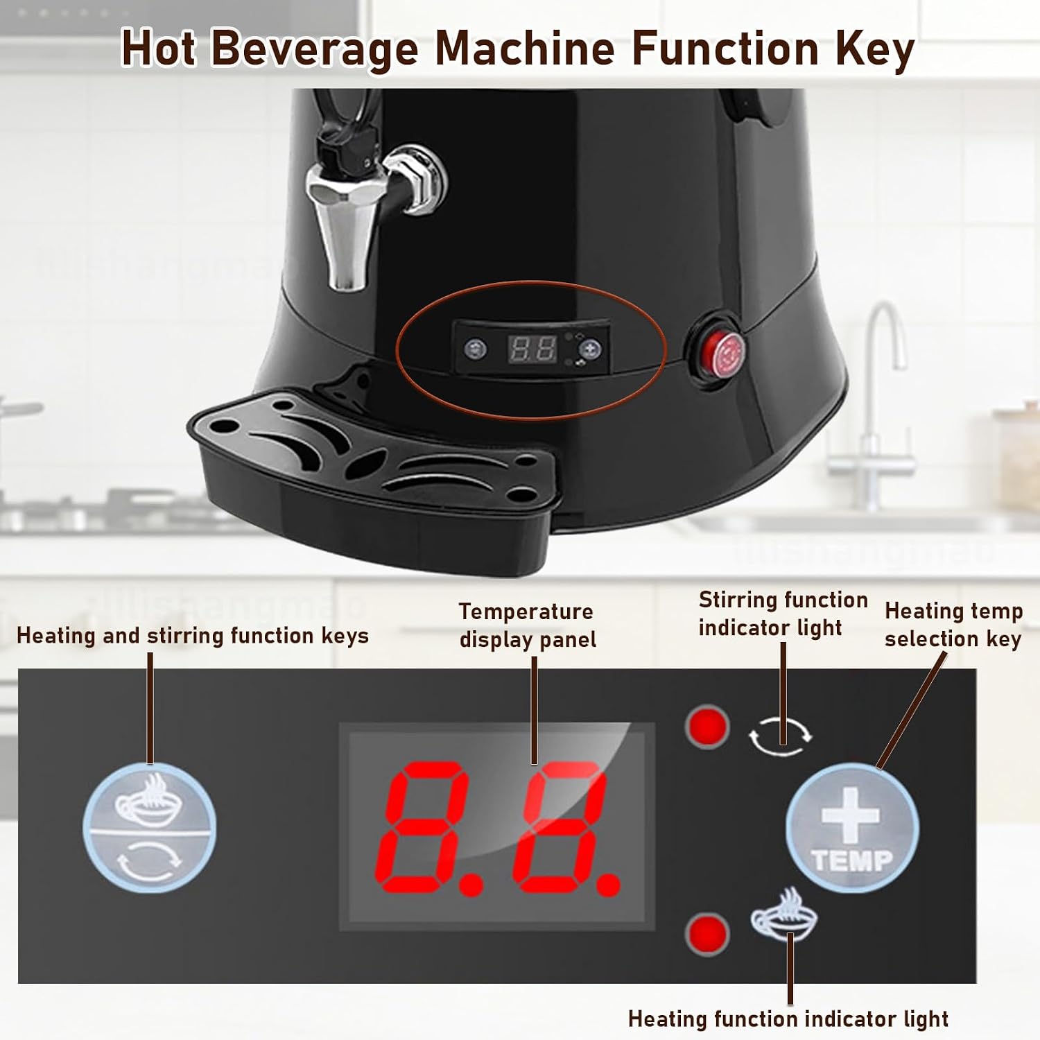 Electric Hot Chocolate Dispenser, Commercial Beverage Warmer with Faucet & Drip Tray, for Large Volume Heating of Milk, Coffee, Tea, for Cafés, Hotels, Bubble Tea Shops 10L-Red