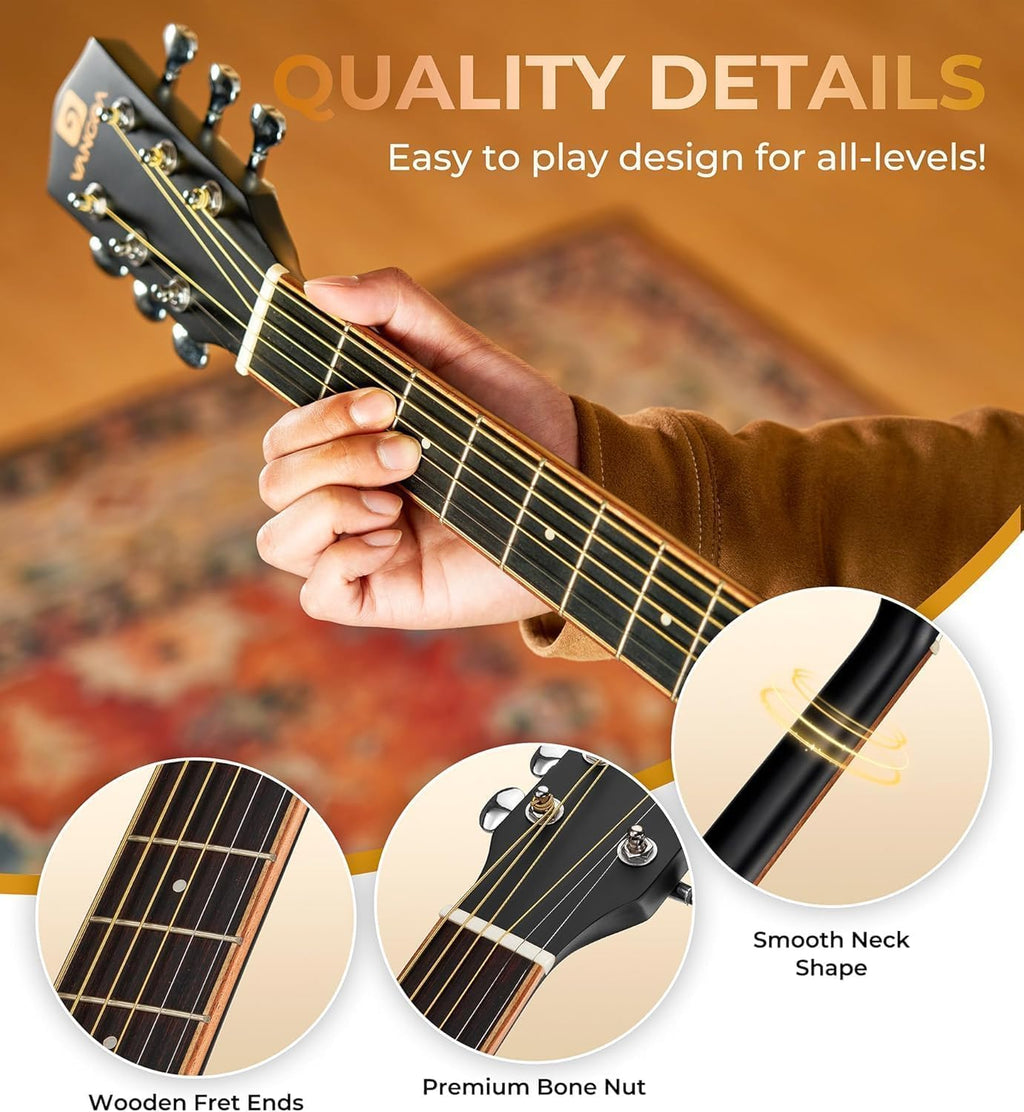 Vangoa Left Handed Guitar, Full Size Cutaway Left Handed Acoustic Guitar Kit for Adult Beginner 41 Inch Lefty Acustica Guitarra Set, Black