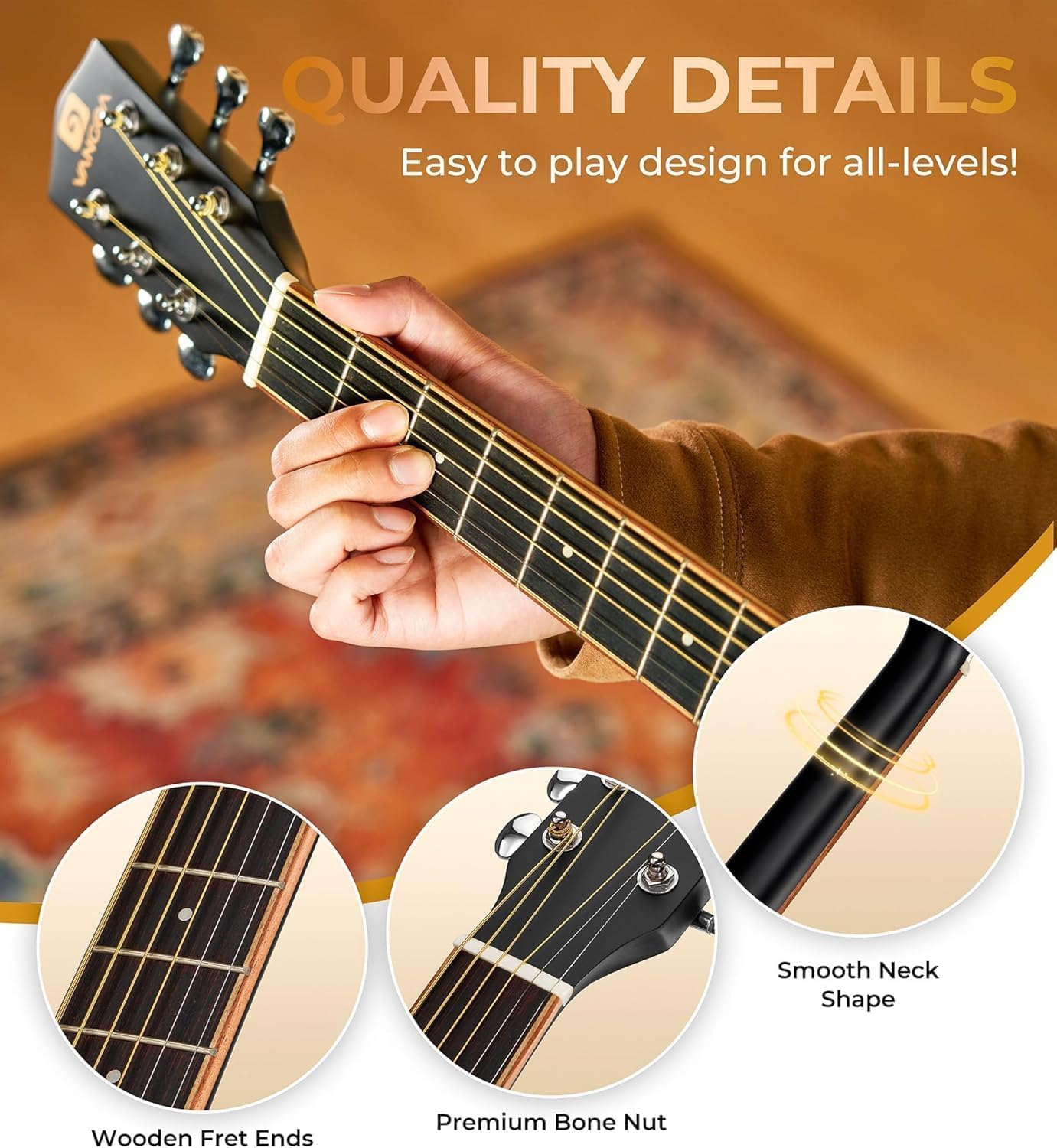 Vangoa Left Handed Guitar, Full Size Cutaway Left Handed Acoustic Guitar Kit for Adult Beginner 41 Inch Lefty Acustica Guitarra Set, Black