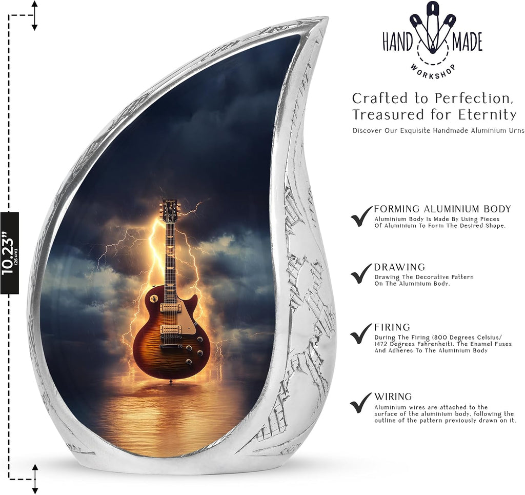 Guitar Memorial Urns for Human Ashes Adult Female - Black Teardrop Urns for Adult Male - 10 Inch Large Urn for Funeral Gift - Cremation Urn for Ashes for Women & Man