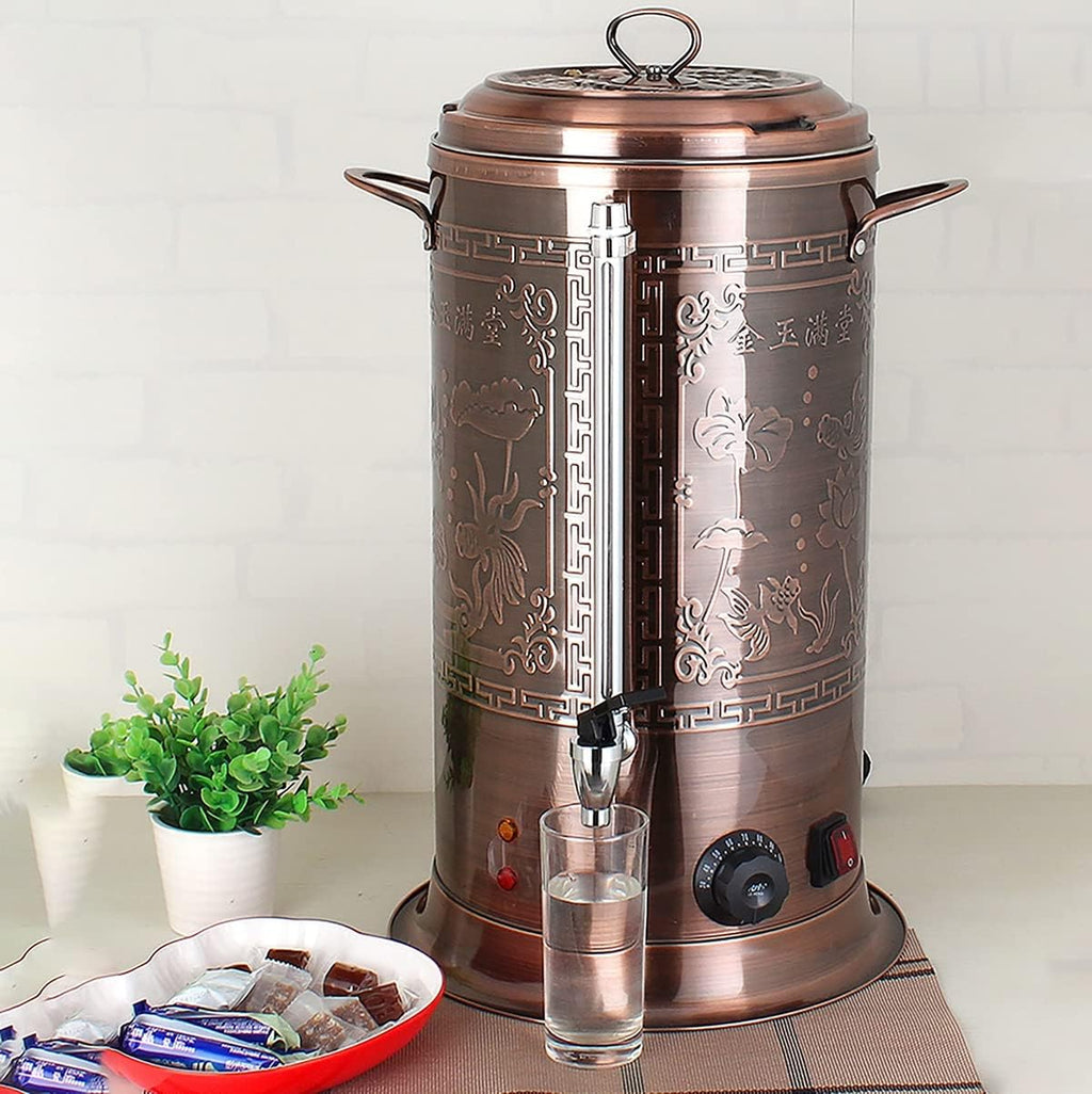 Hot Water Boiler Dispenser Tea Urn, Catering Boiler with Water Gauge & Automatic Temperature Control, for Brewing Commercial Office Home Party,Brass,13.2L