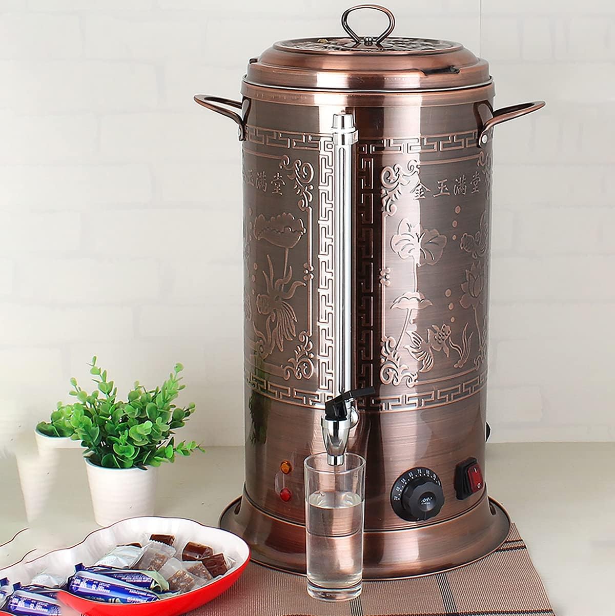 Hot Water Boiler Dispenser Tea Urn, Catering Boiler with Water Gauge & Automatic Temperature Control, for Brewing Commercial Office Home Party,Brass,13.2L