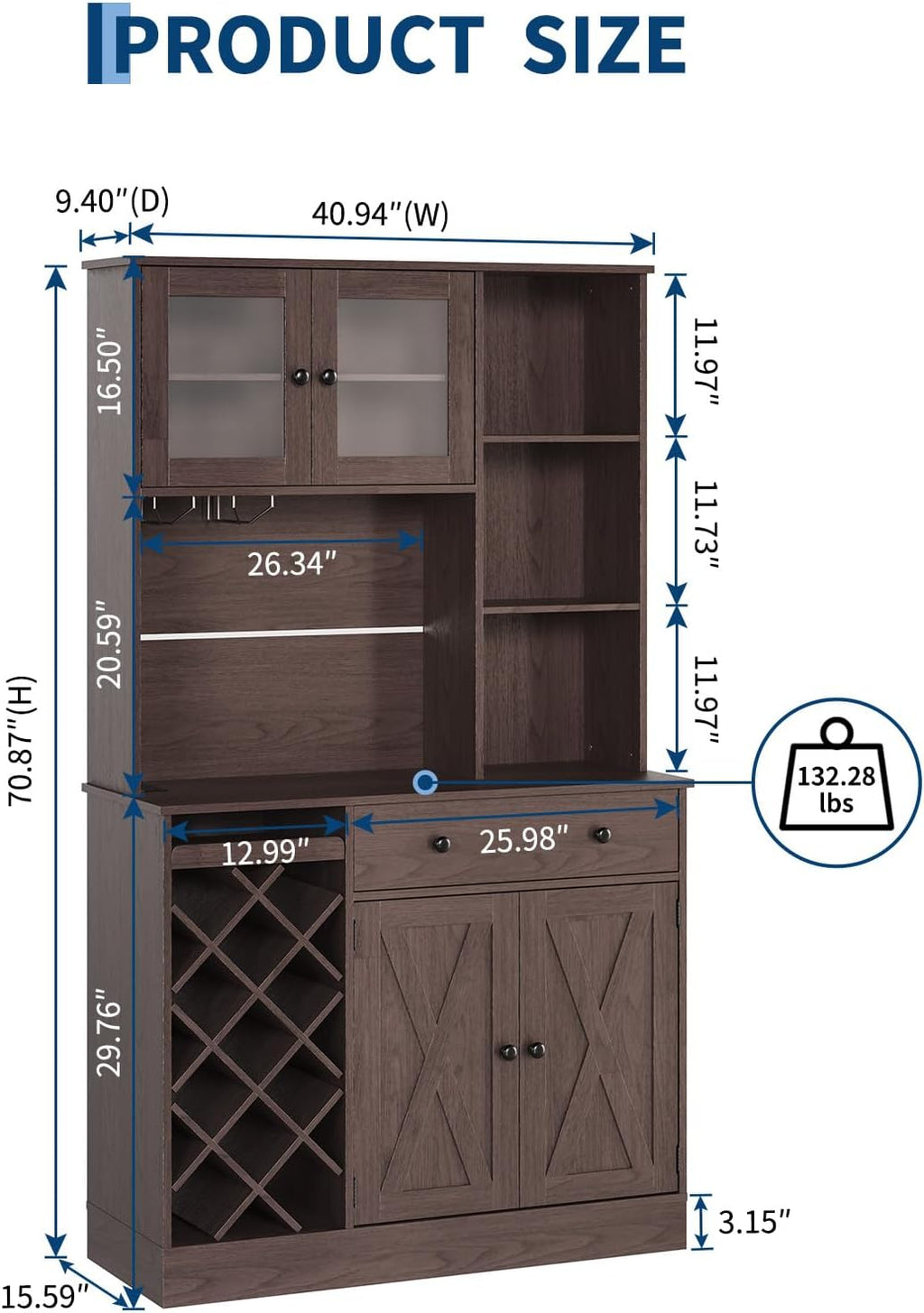 Coffee Bar Cabinet with Power Outlet & Exquisite Barn Doors, 72'' Sideboard Buffet Cabinet with Wine Bottle Rack, Large Kitchen Buffet with Storage and Wine Rack for Kitchen, Dining Room, Living Room