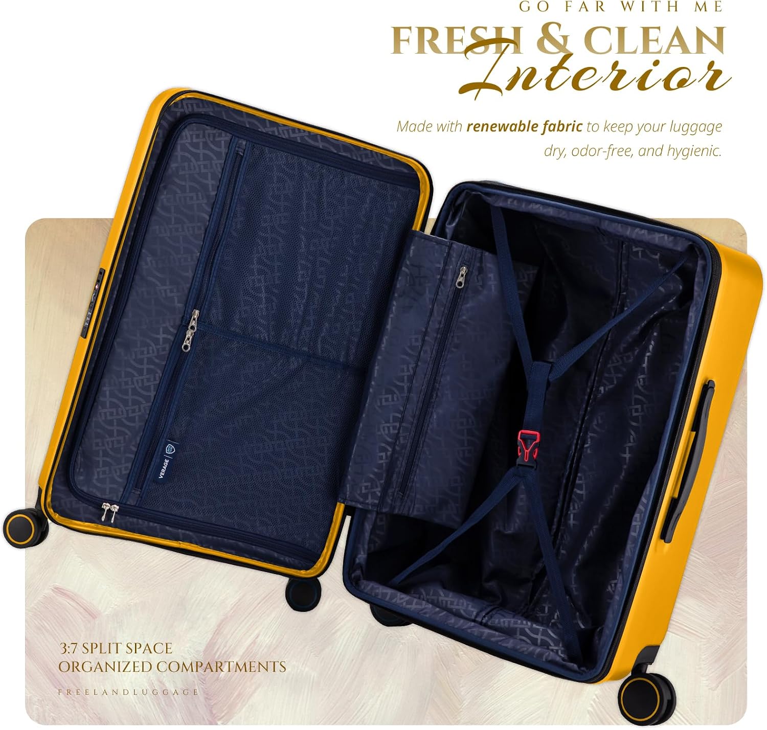 Verage Freeland Carry On Luggage with X-Large Spinner Wheels, 20 Inch Expandable Hardside Travel Luggage, Rolling Suitcase TSA Approved (20-Inch, Yellow)