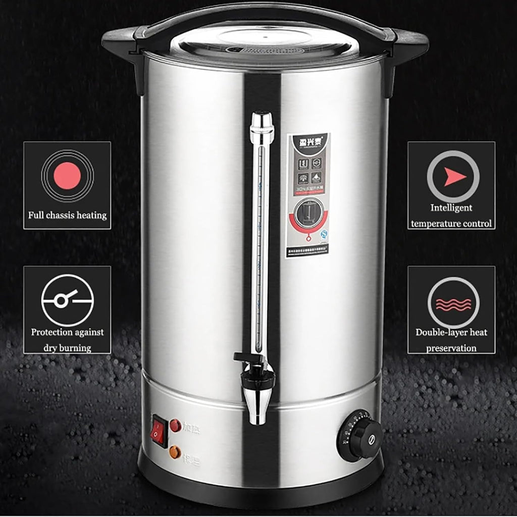 McbeAn Hot Water Dispenser, 25L Stainless Steel Electric Hot Water Boiler with Water Gauge Display, Full Chassis Heating, Anti-Dry Protection, Double-Layer Barrel Wall, for Home Commercial