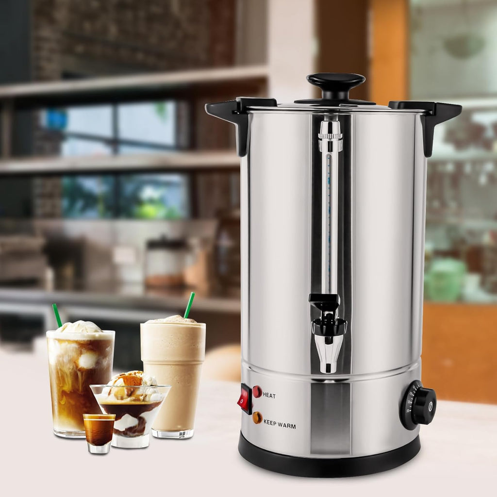 8L Commercial Coffee Urn Stainless Steel Large Coffee Maker with Thermostat, Hot Water Dispenser with Faucet, Percolator Electric Brewer for Office, Party, Wedding, Catering Use