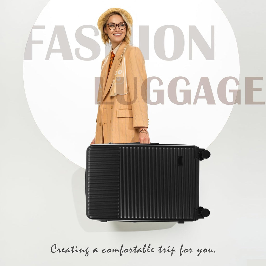 Merax Luggage Sets 5 Piece with Half-opening, Hardside 20' Carry On Suitcase Set with USB Port,Lightweight Travel 24' 28' Luggage with Bags TSA Locks Double Spinner Wheels,Black