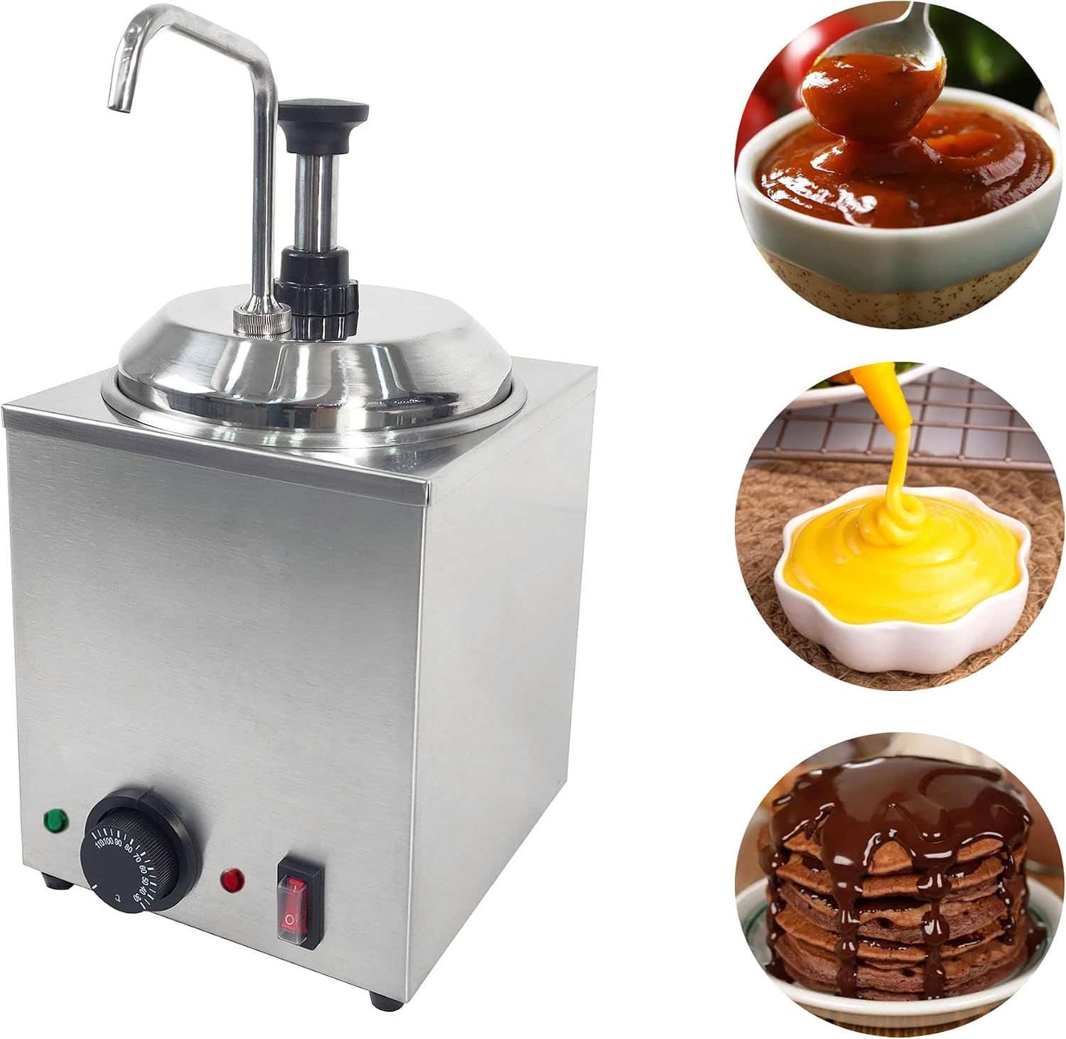 650W Electric Hot Fudge Warmer,Cheese Dispenser with Pump,2.3L Cheese Sauce Warmer Pump Dispenser,Stainless Steel Cheese Pump Dispenser for Fudge Cheese Caramel (B)