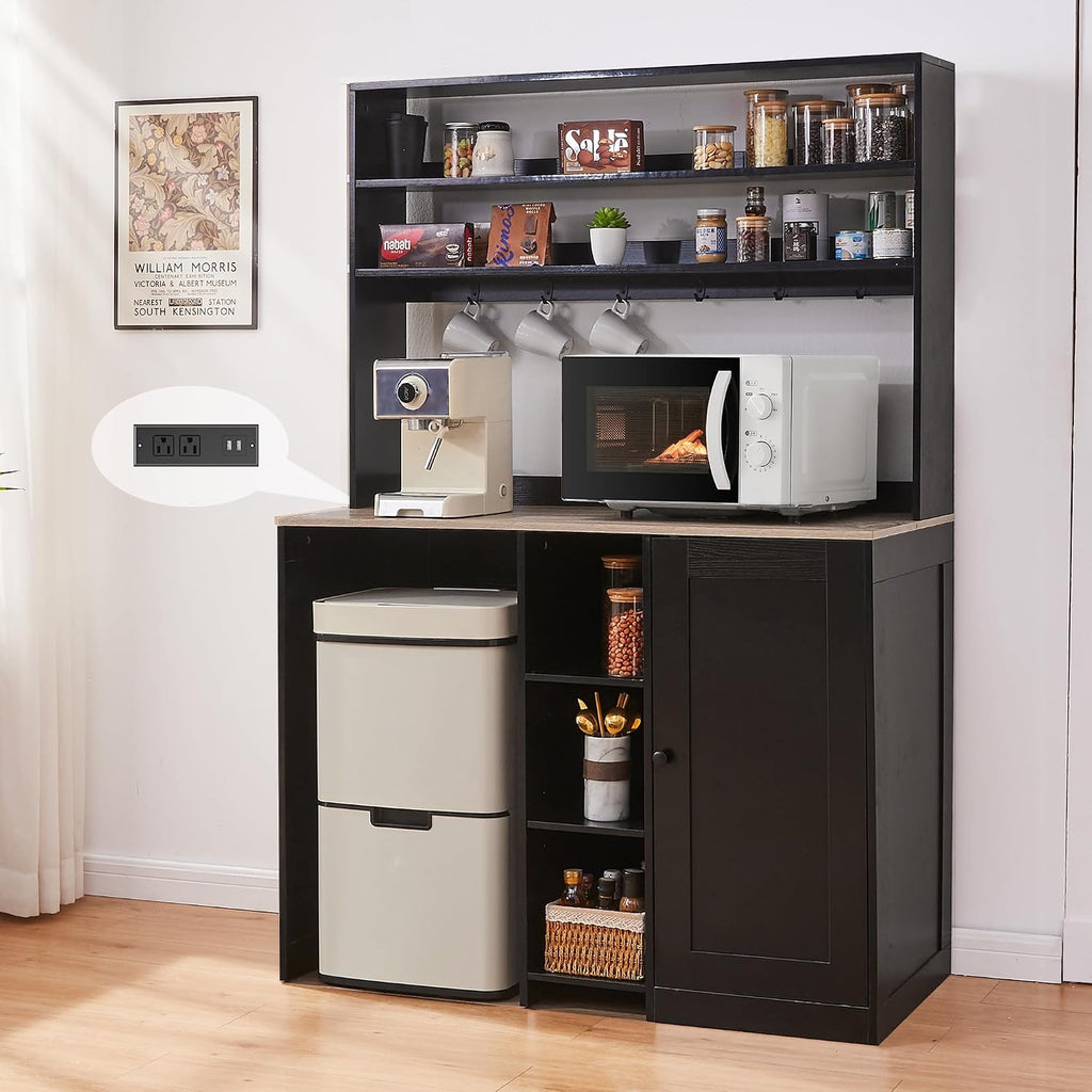69' Coffee Bar with Mini Fridge Space, Mini Fridge Cabinet with Power Outlet, Liquor Wine Cabinet, Microwave Stand with Storage, Refrigerator Stand for Kitchen, Apartment, Home Bar, Dorm