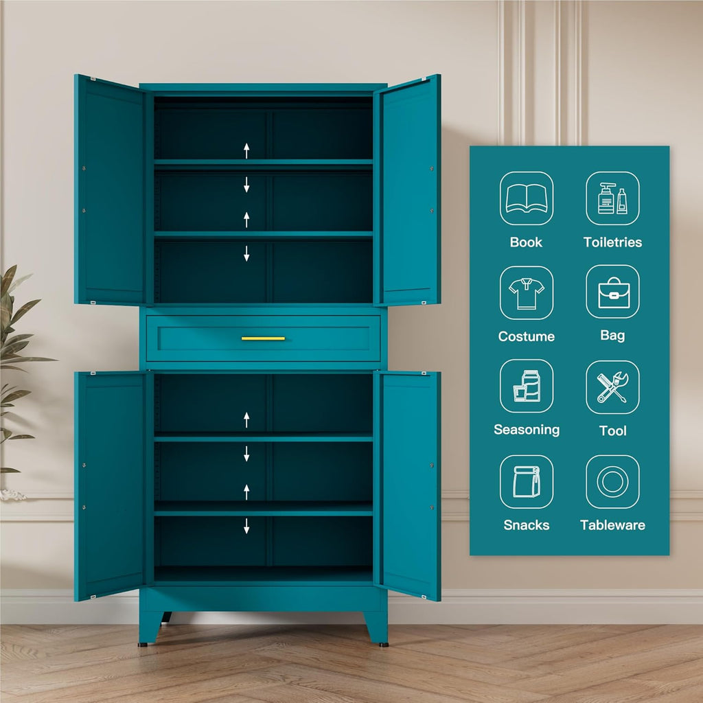 LCAOPC 71' Tall Pantry Storage Cabinet with Drawer and Adjustable Shelves, Freestanding Tall Kitchen Cupboard Storage Cabinet for Kitchen,Dining Room, Living Room, Blue