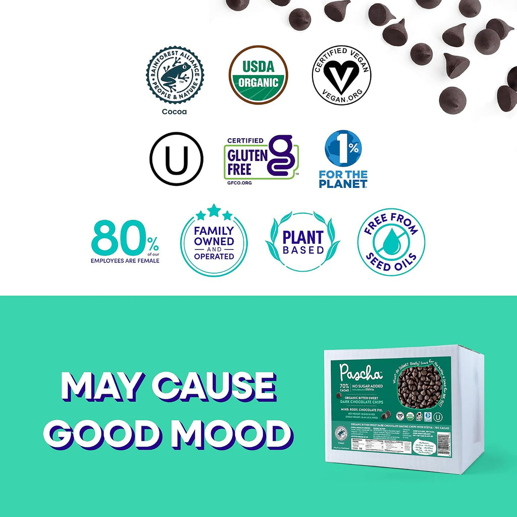 Pascha Bulk Organic Chocolate Chips (Bulk Keto Baking Chips (10 lbs) - No Added Sugar)