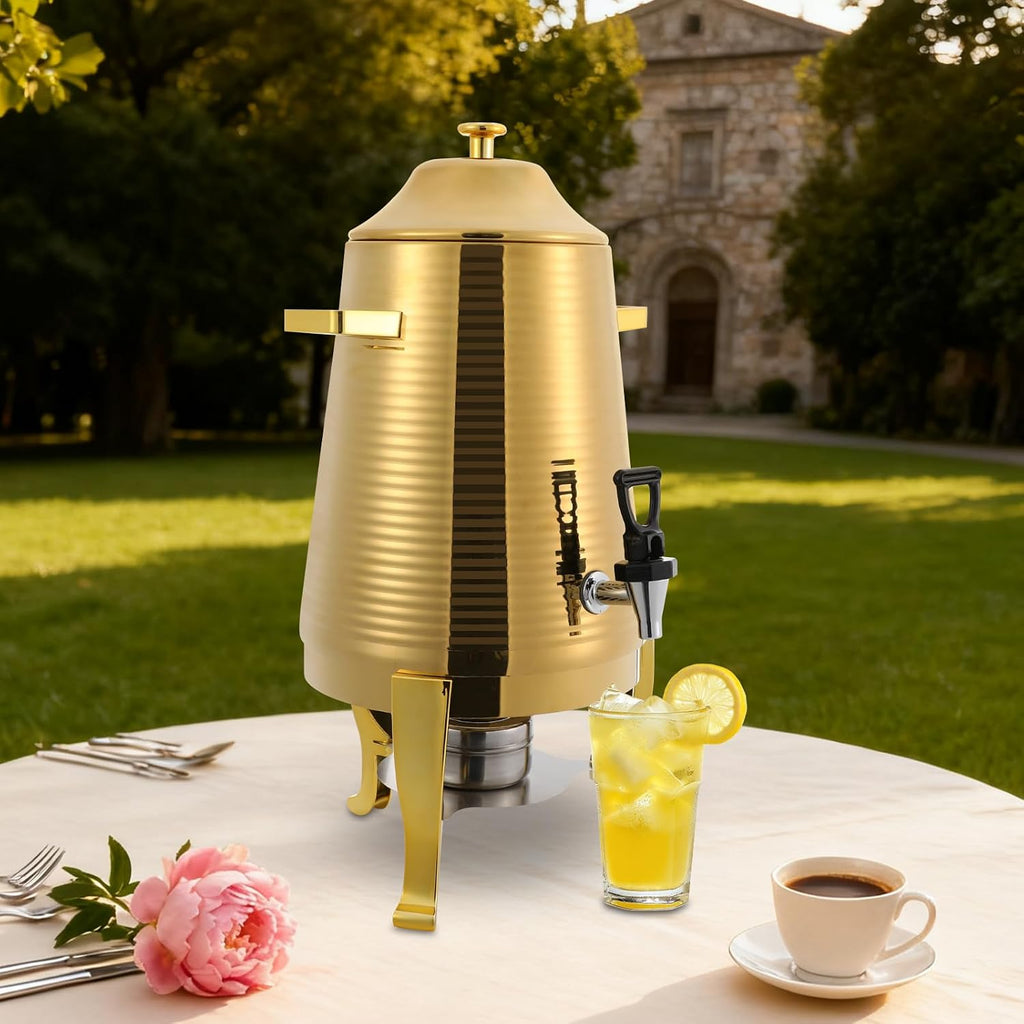 3.43Gal/13L Hot Water Urn, Stainless Steel Commercial Coffee Urn, Electric Hot Water Dispenser for Tea Milk, Industrial Coffee Maker with Stand and Spigot for Parties Catering(Gold)